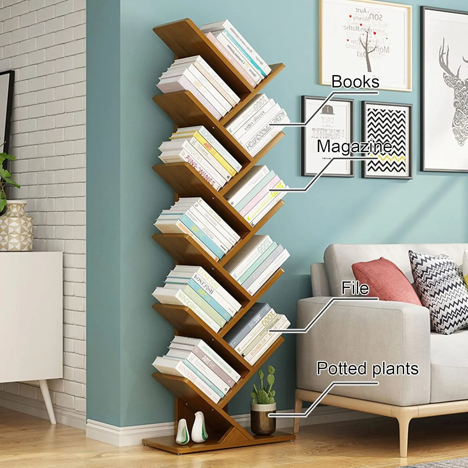 4 Layer Tree Shape Bamboo Bookshelves