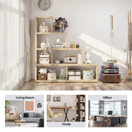 6 Cubes Ladder Shelf Corner Bookshelf Storage Bookcase-Natural