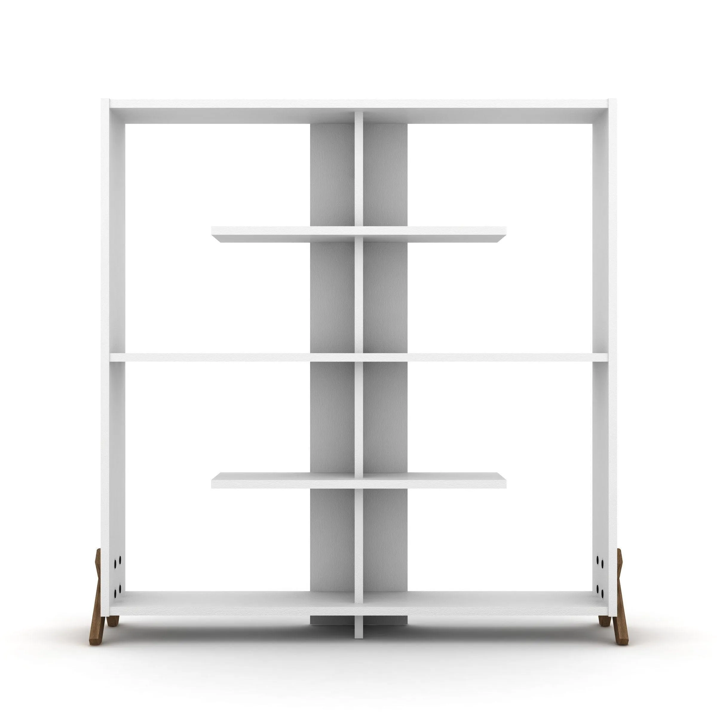6 Shelves Bookcase Industrial Bookshelf Wood Frame Shelving Open Back, Modern Bookcases Large Bookshelf Organizer, Walnut/White
