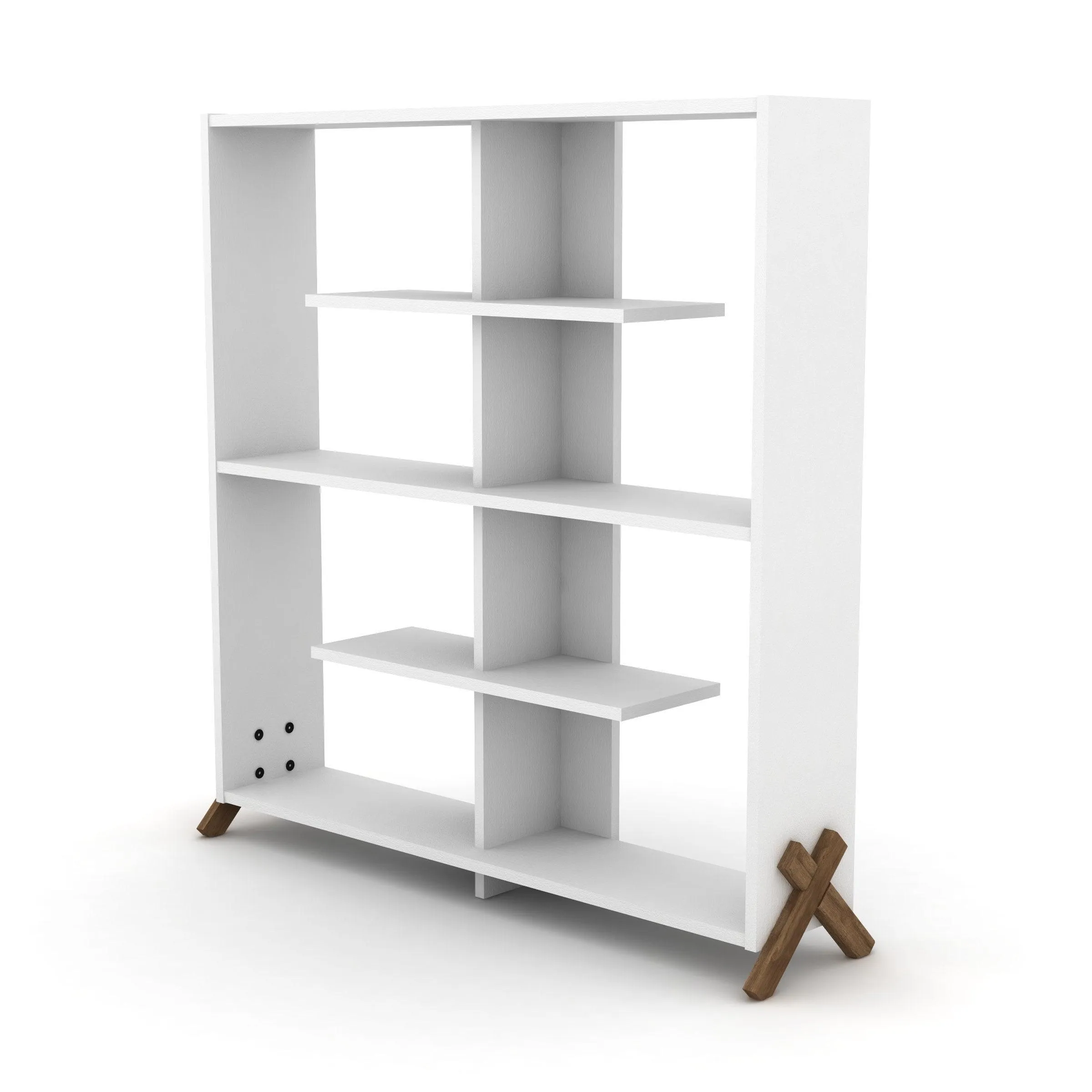6 Shelves Bookcase Industrial Bookshelf Wood Frame Shelving Open Back, Modern Bookcases Large Bookshelf Organizer, Walnut/White