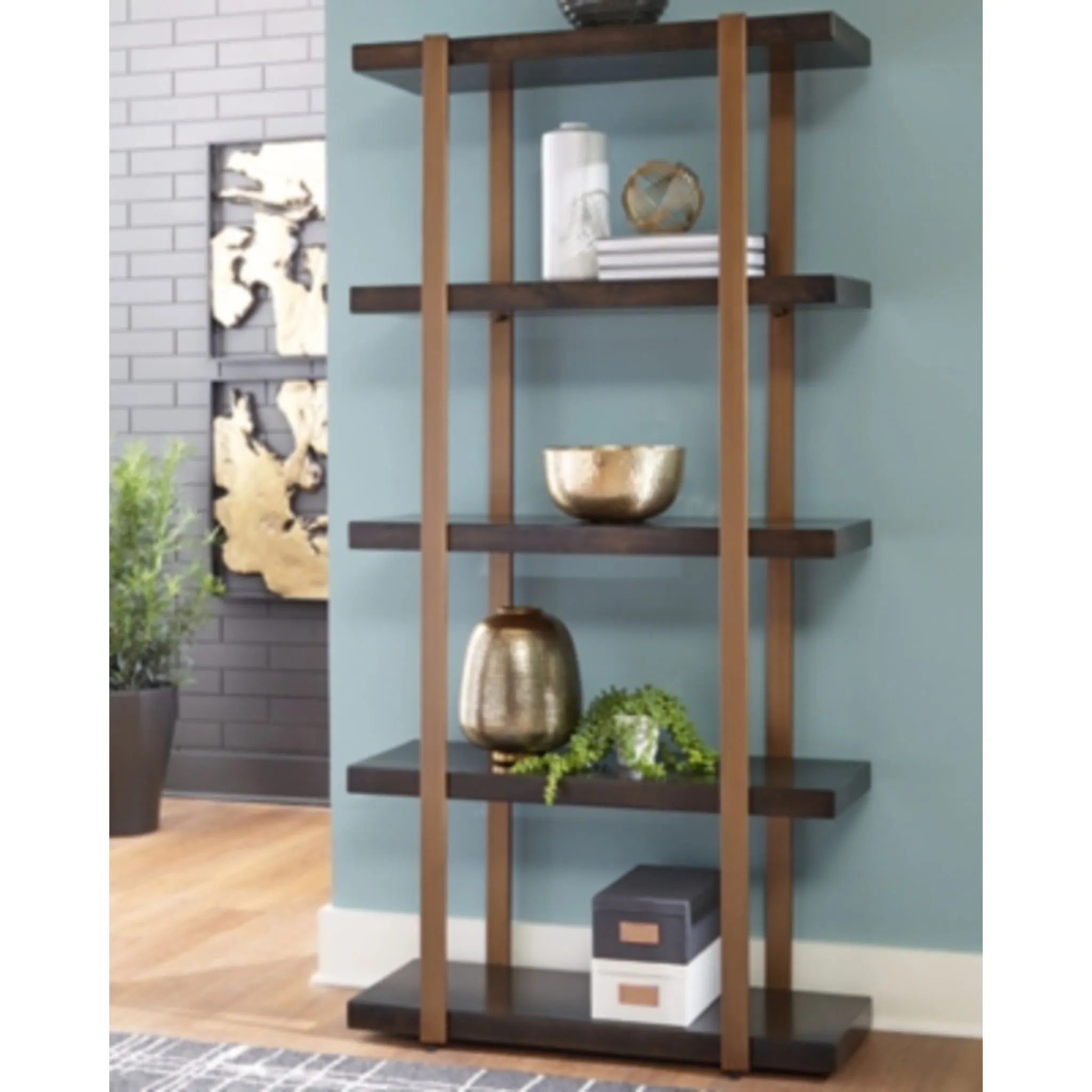 Beckville Bookcase - Gold Finish/Brown