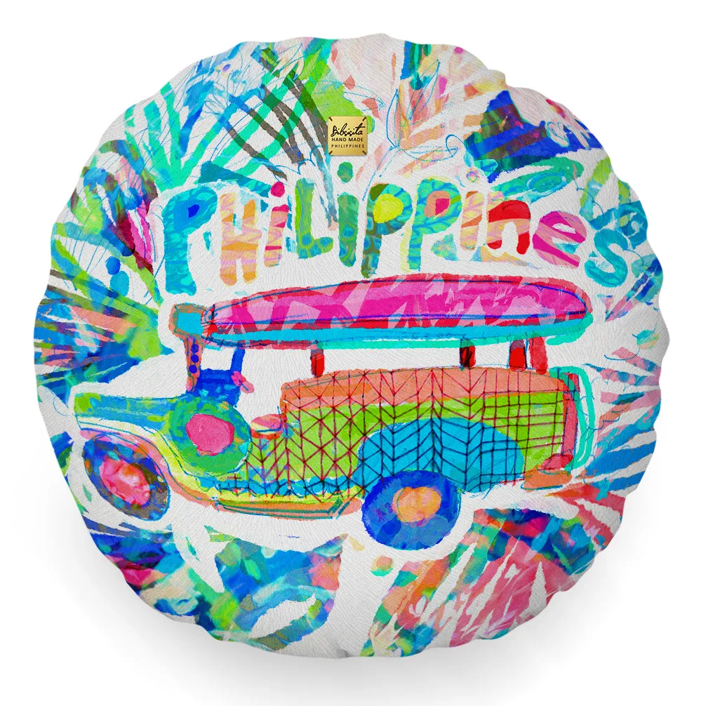 Bibsisita Pillow Round with Filler - Jeepney - Blue