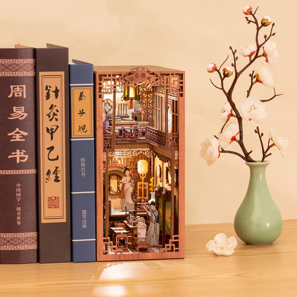 Elegant Song Dynasty DIY Wooden Book Nook Bookshelf Insert