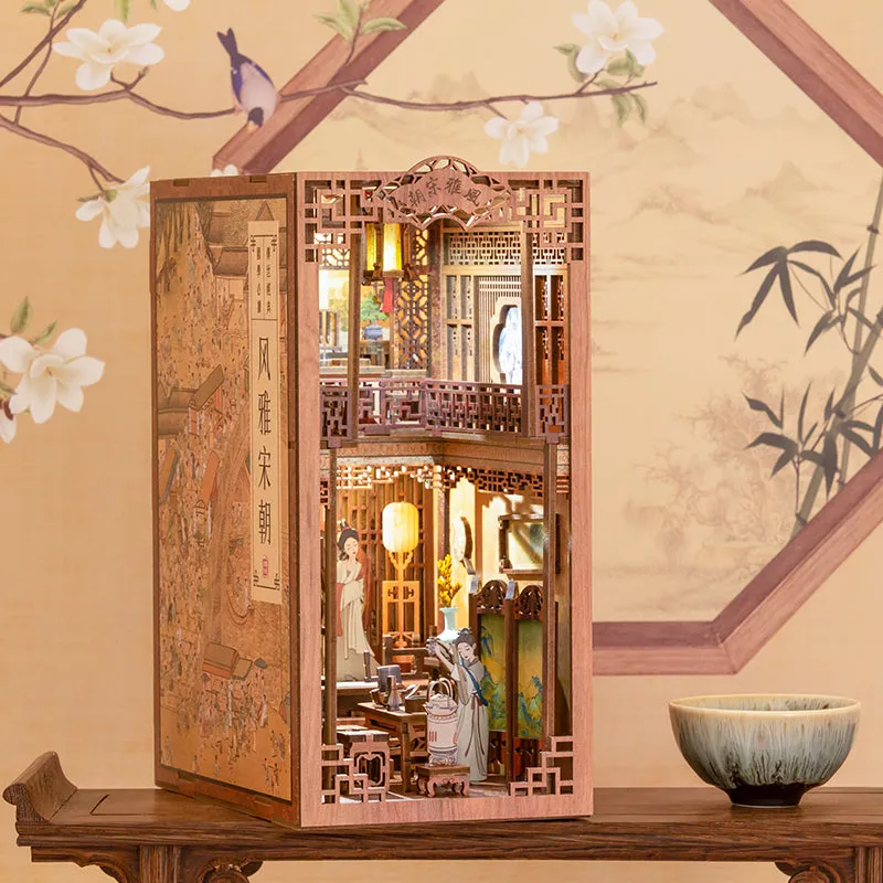 Elegant Song Dynasty DIY Wooden Book Nook Bookshelf Insert