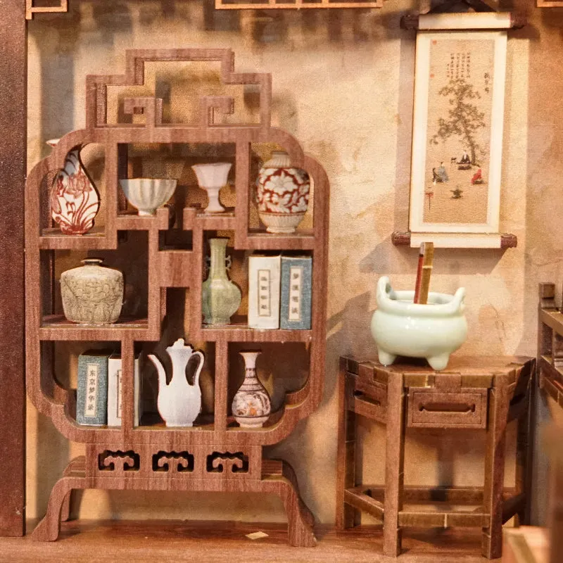 Elegant Song Dynasty DIY Wooden Book Nook Bookshelf Insert
