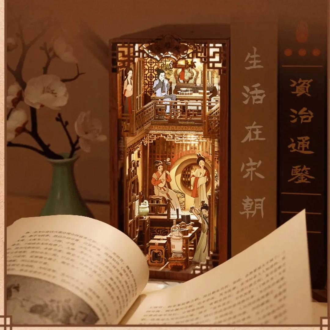 Elegant Song Dynasty DIY Wooden Book Nook Bookshelf Insert