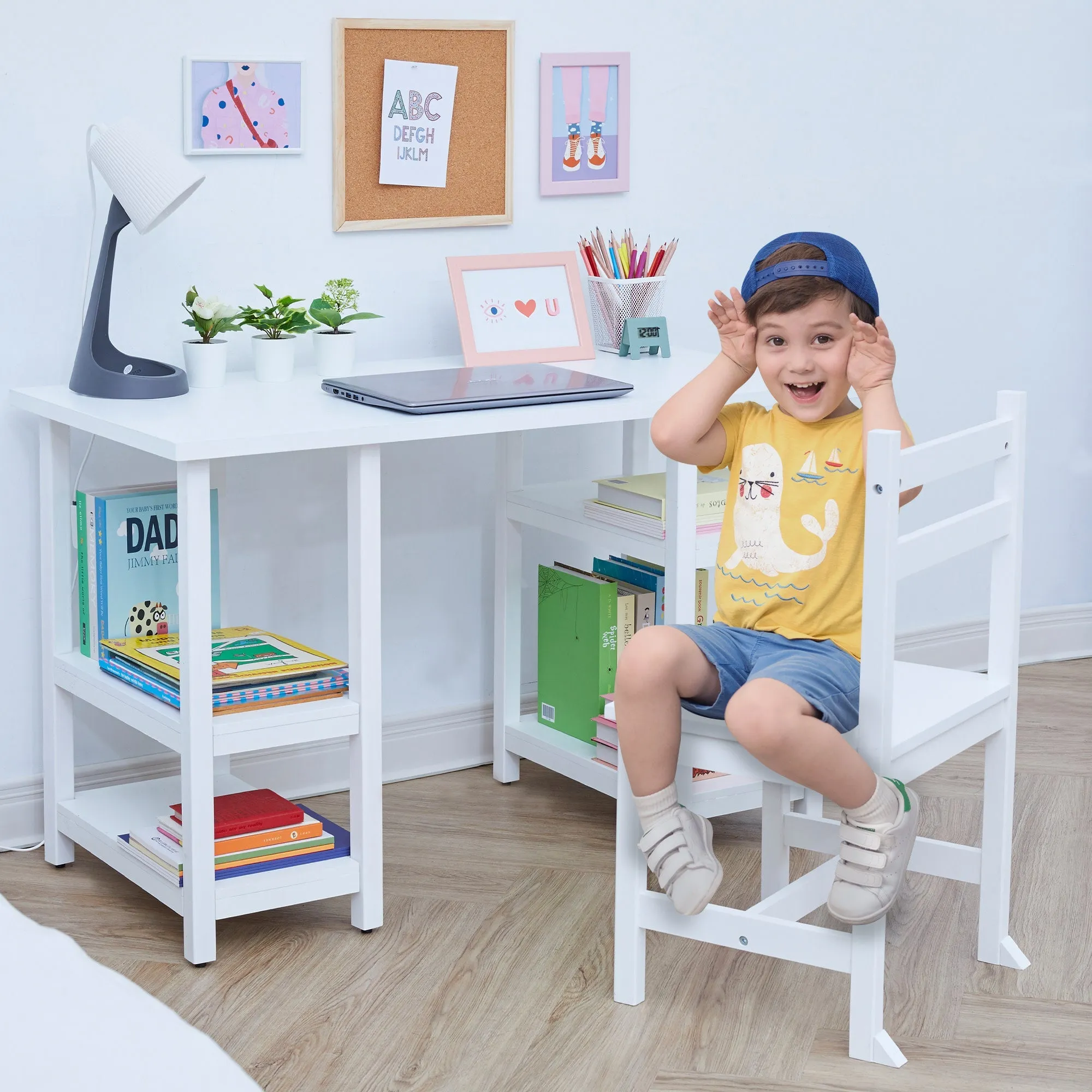 Fantasy Fields Wooden Play Desk With Shelves And Chair, White
