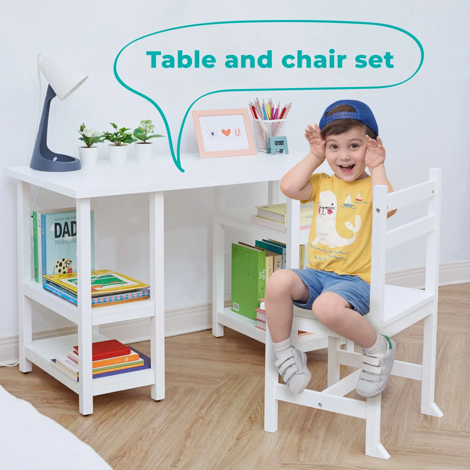 Fantasy Fields Wooden Play Desk With Shelves And Chair, White