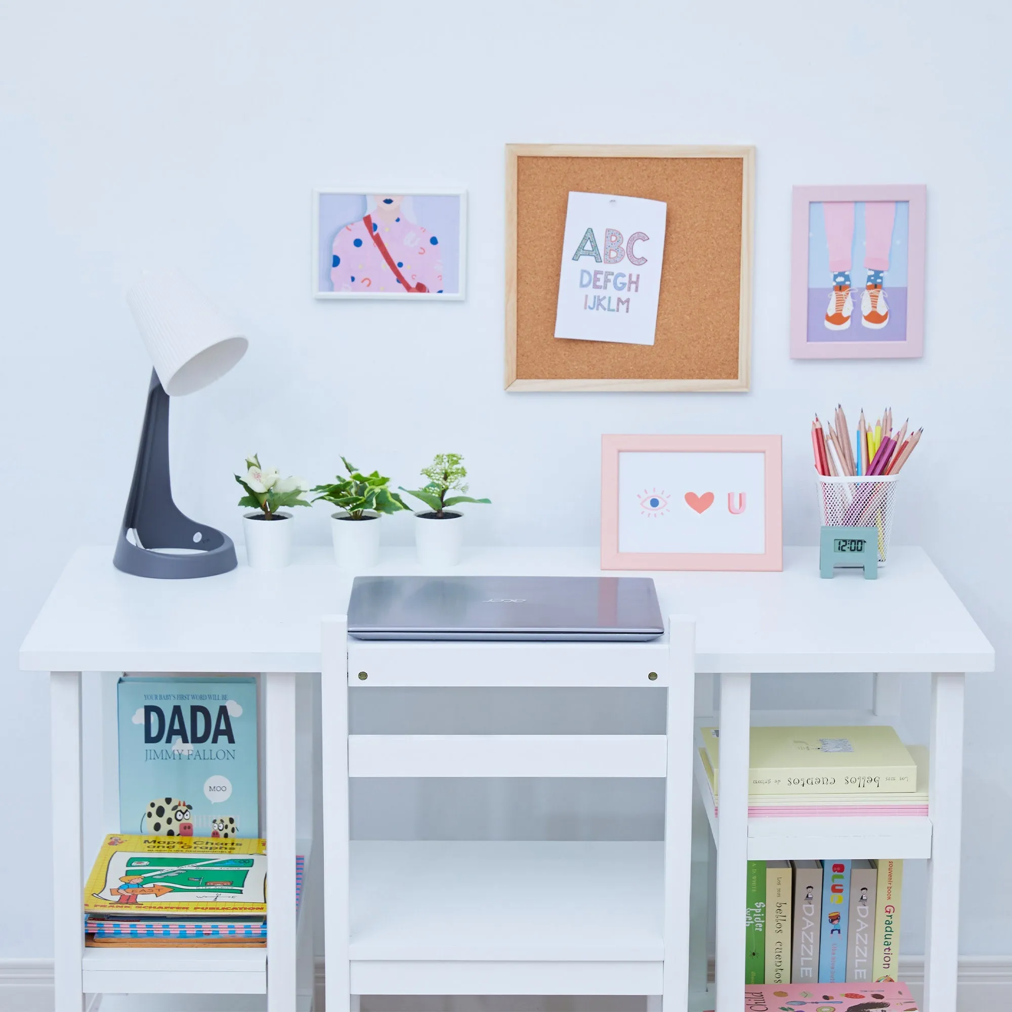 Fantasy Fields Wooden Play Desk With Shelves And Chair, White