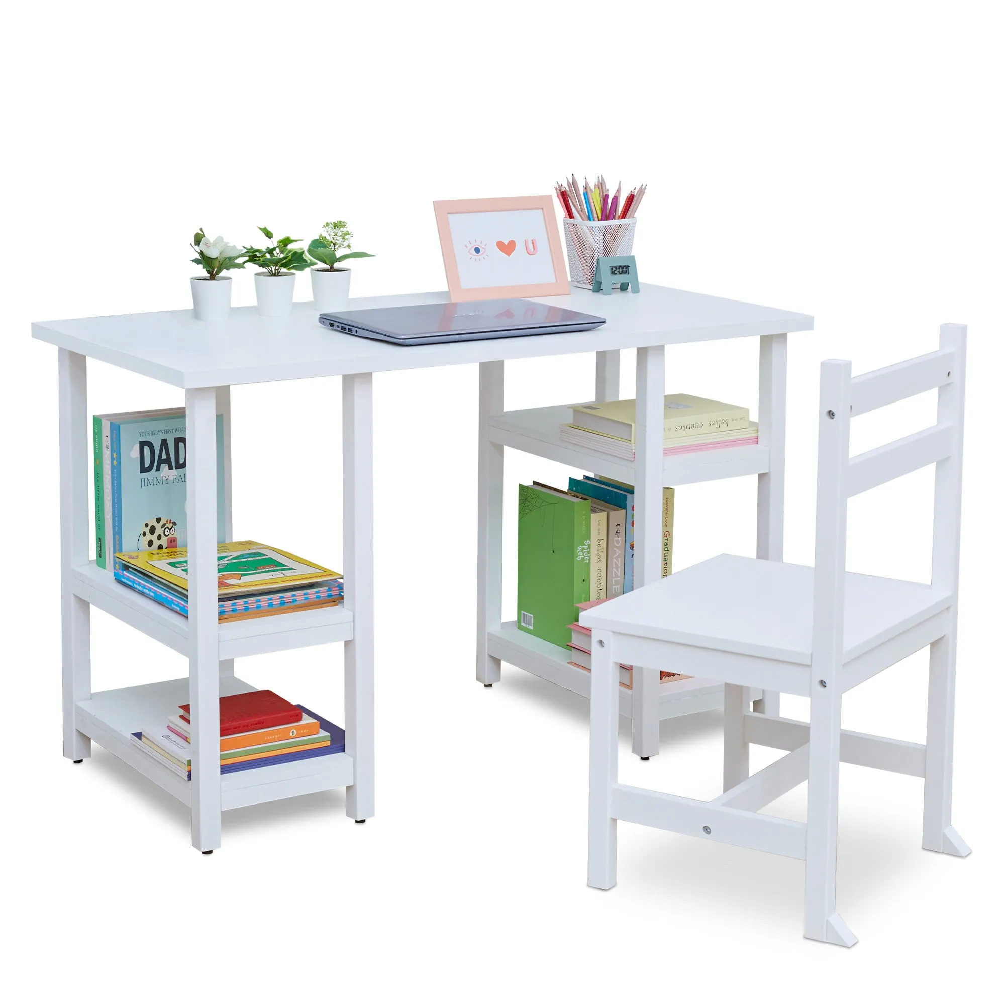 Fantasy Fields Wooden Play Desk With Shelves And Chair, White
