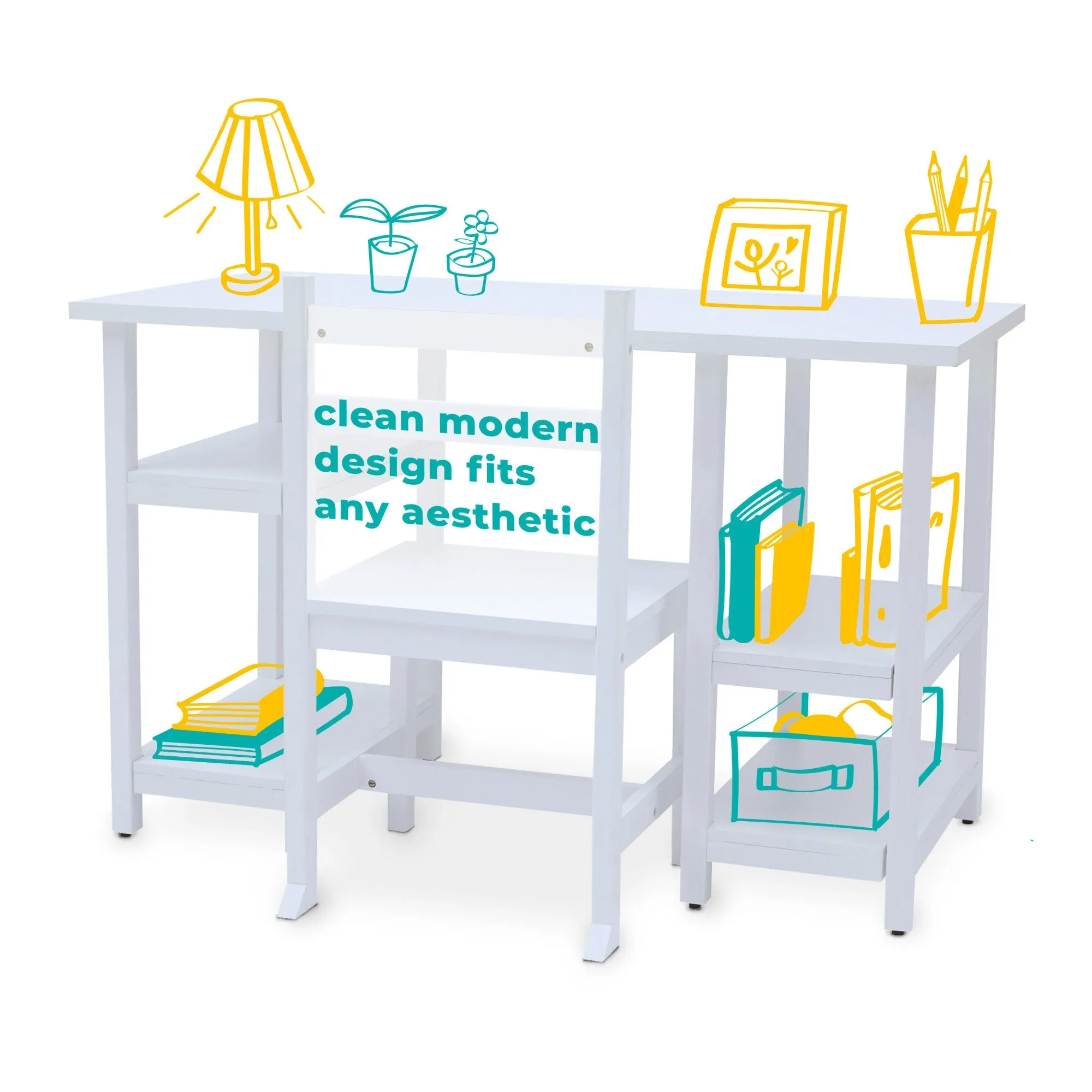 Fantasy Fields Wooden Play Desk With Shelves And Chair, White