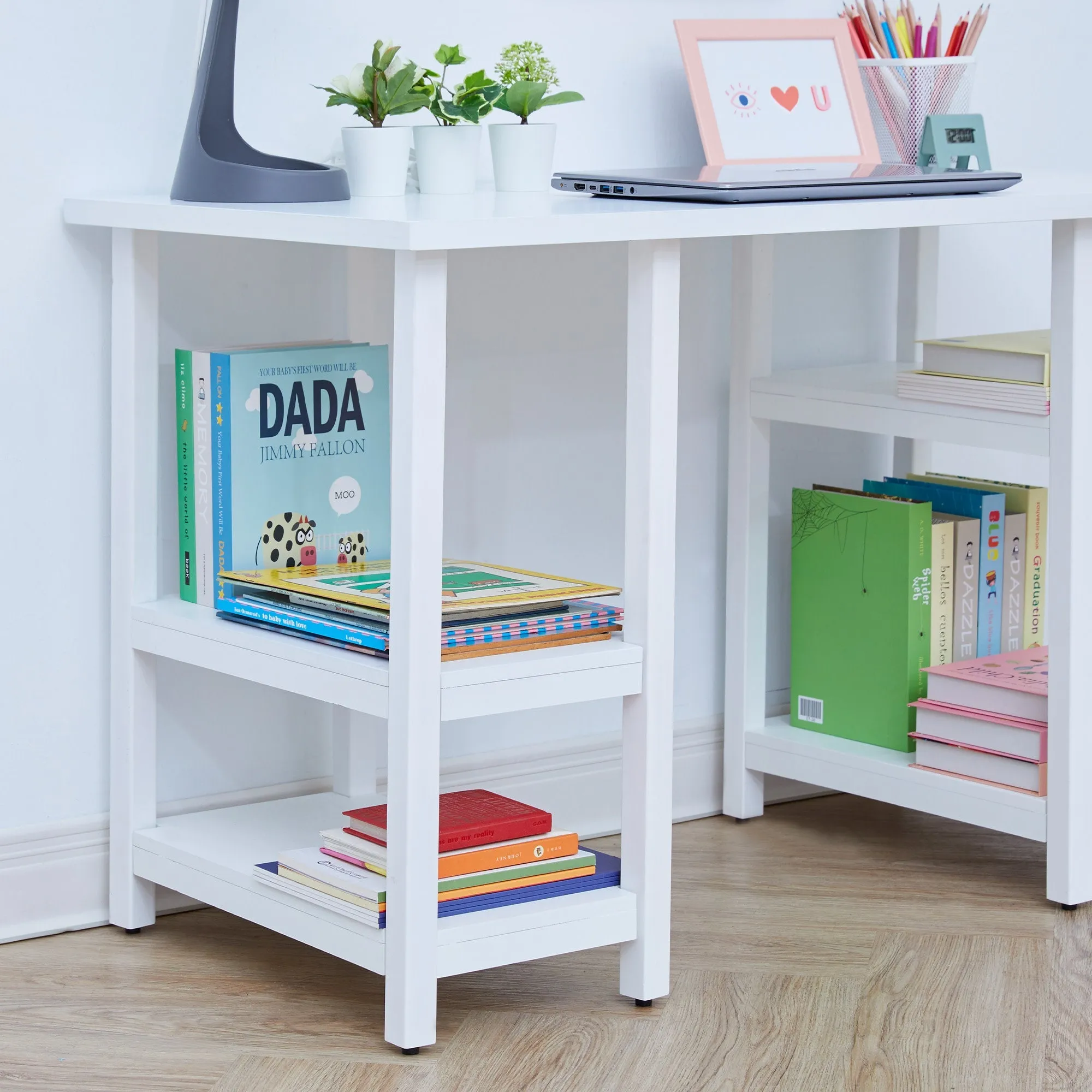 Fantasy Fields Wooden Play Desk With Shelves And Chair, White