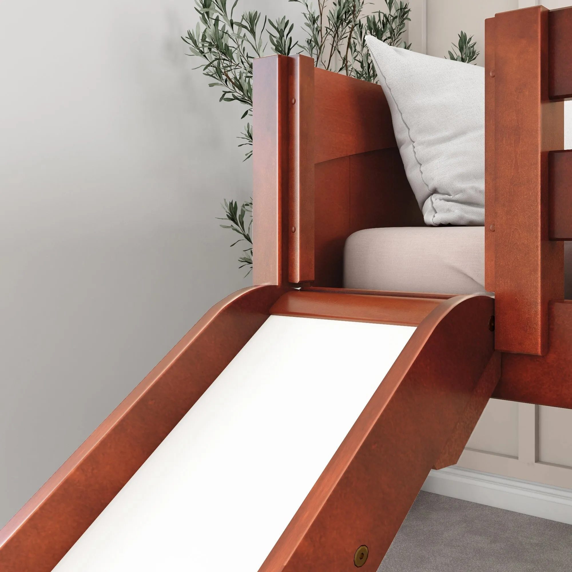 Full Low Loft Bed with Slide and Ladder on Front