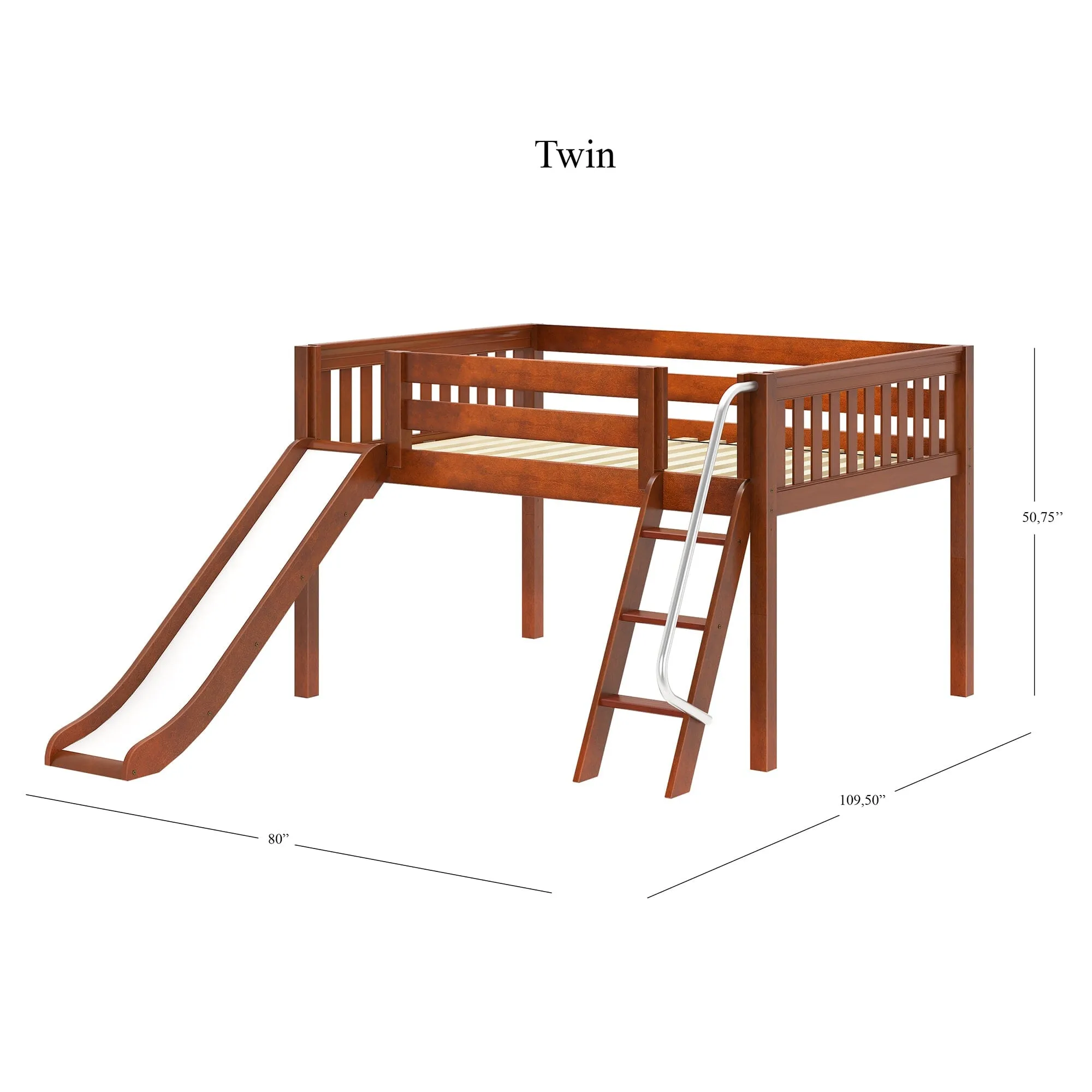 Full Low Loft Bed with Slide and Ladder on Front
