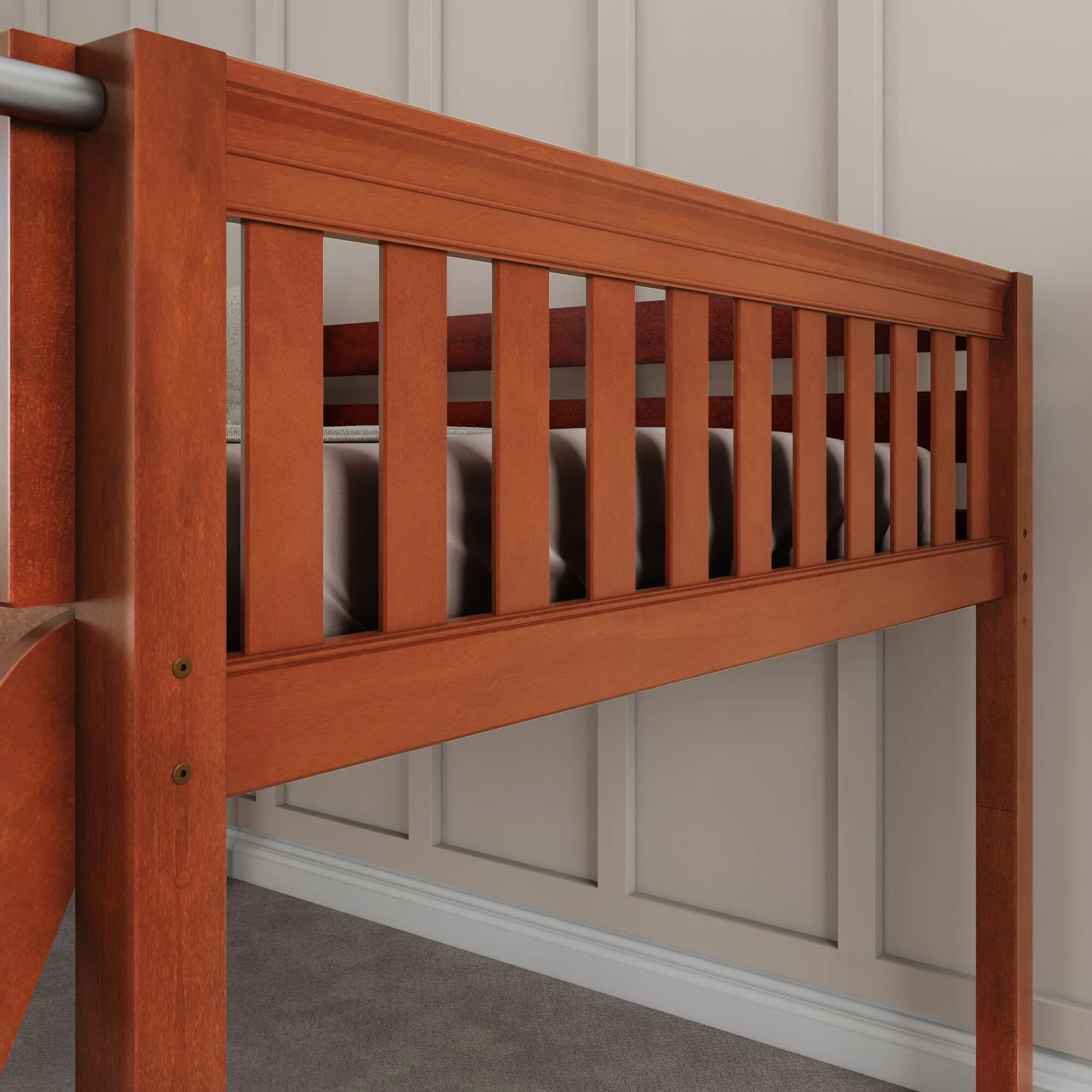 Full Low Loft Bed with Slide and Ladder on Front