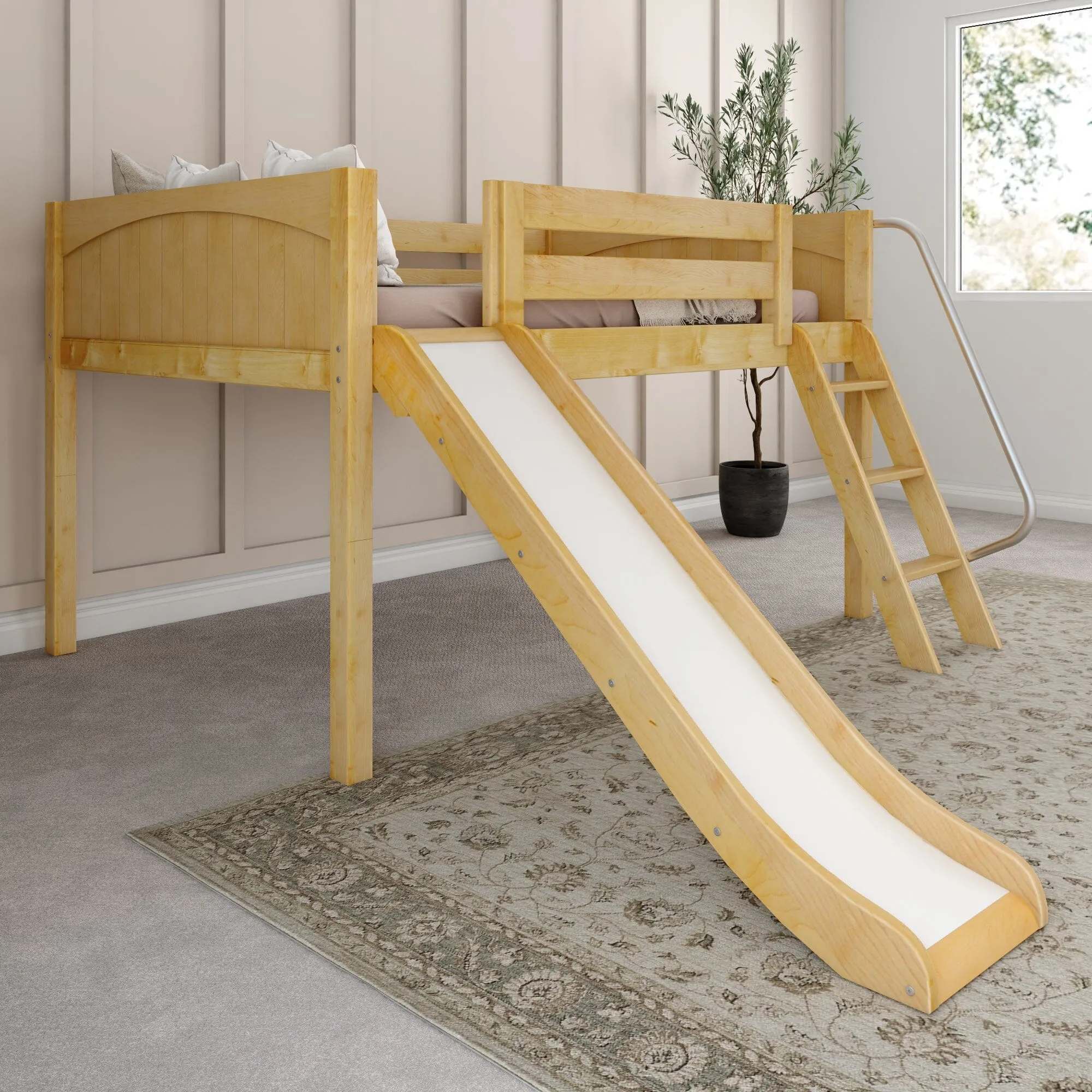 Full Low Loft Bed with Slide and Ladder on Front