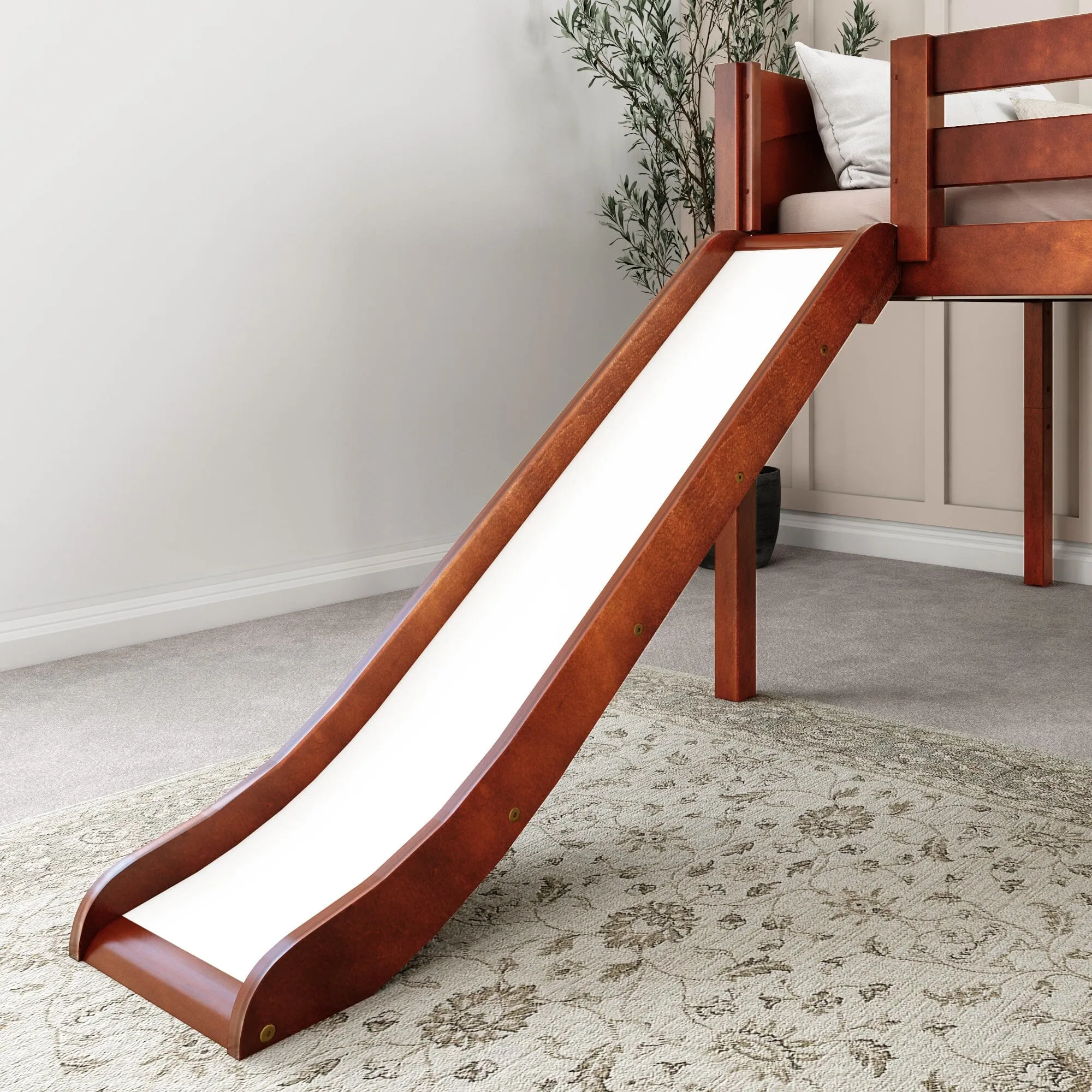 Full Low Loft Bed with Slide and Ladder on Front