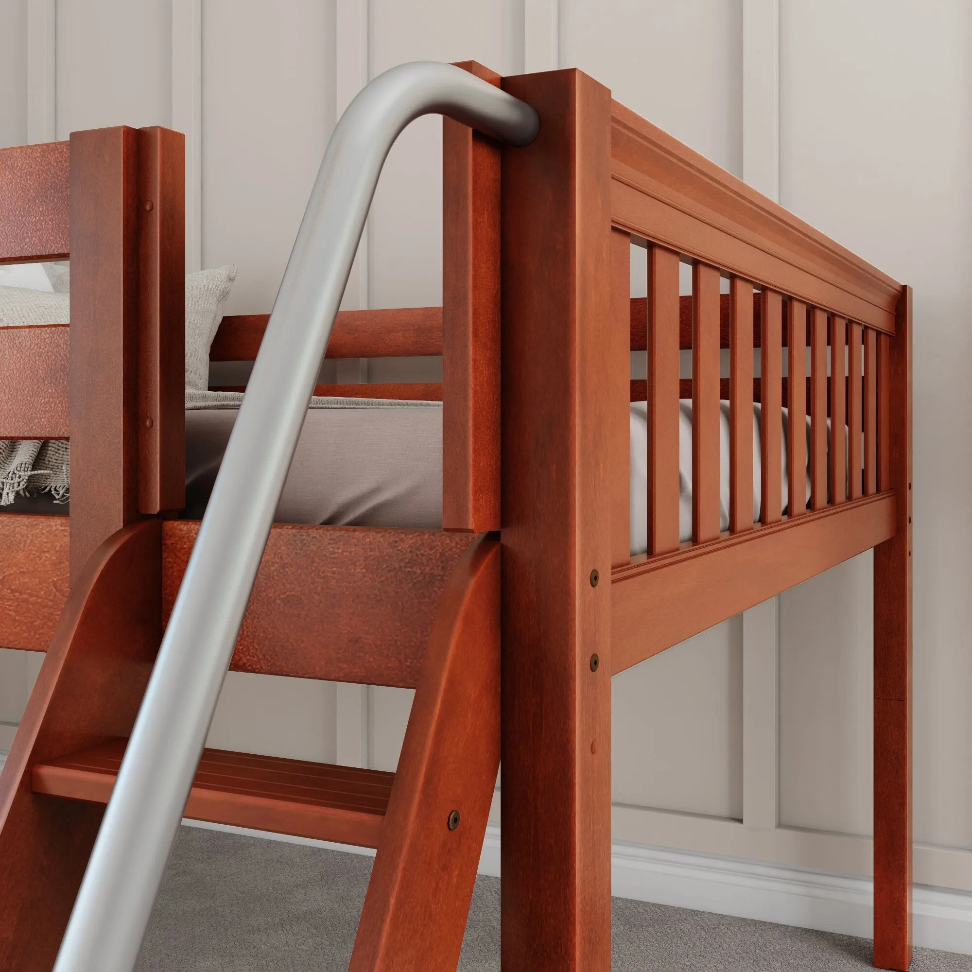 Full Low Loft Bed with Slide and Ladder on Front