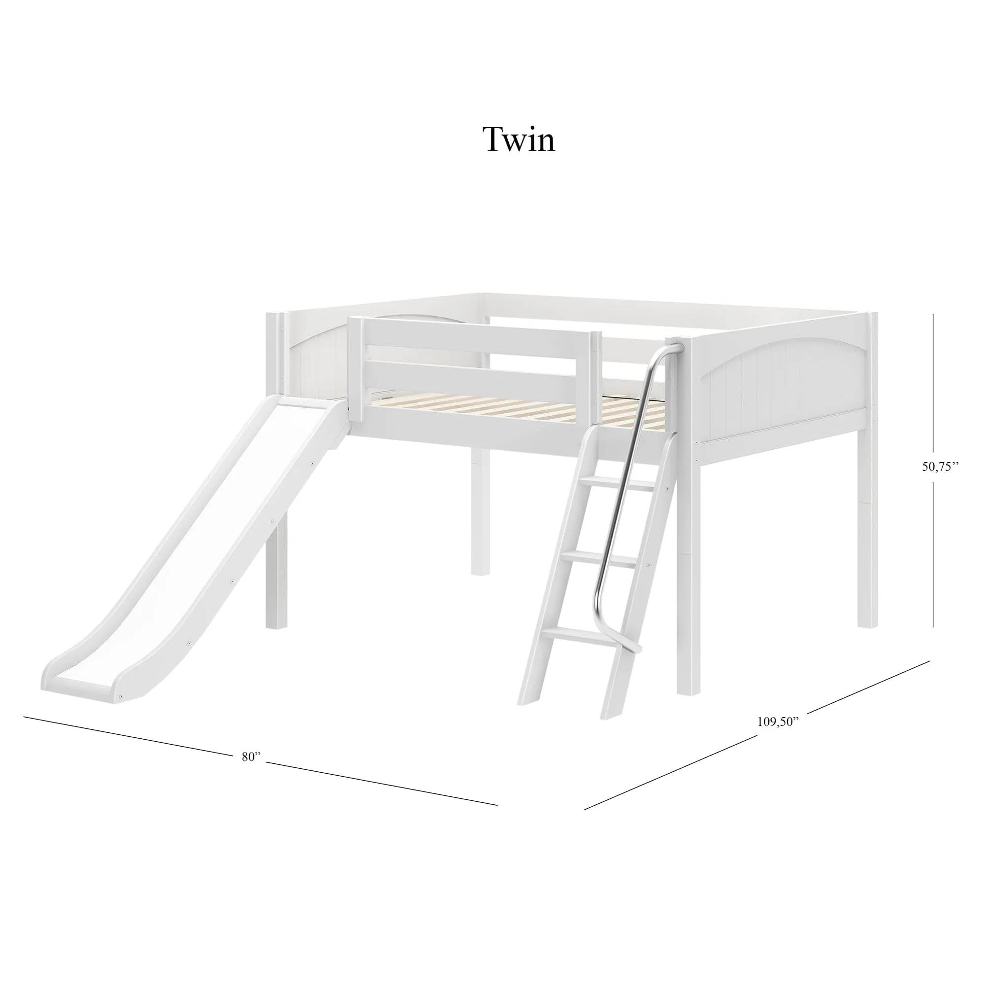 Full Low Loft Bed with Slide and Ladder on Front