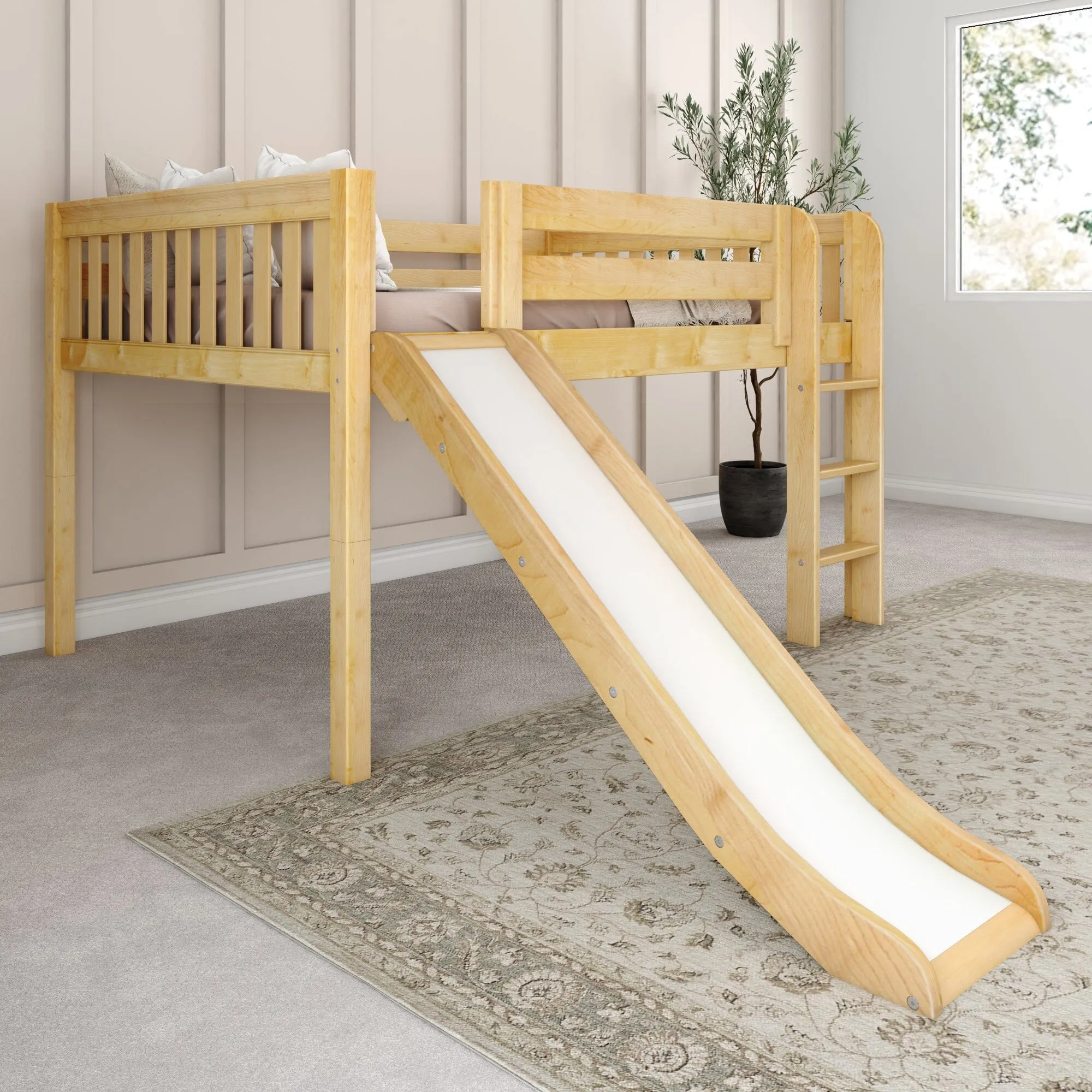 Full Low Loft Bed with Slide and Ladder on Front