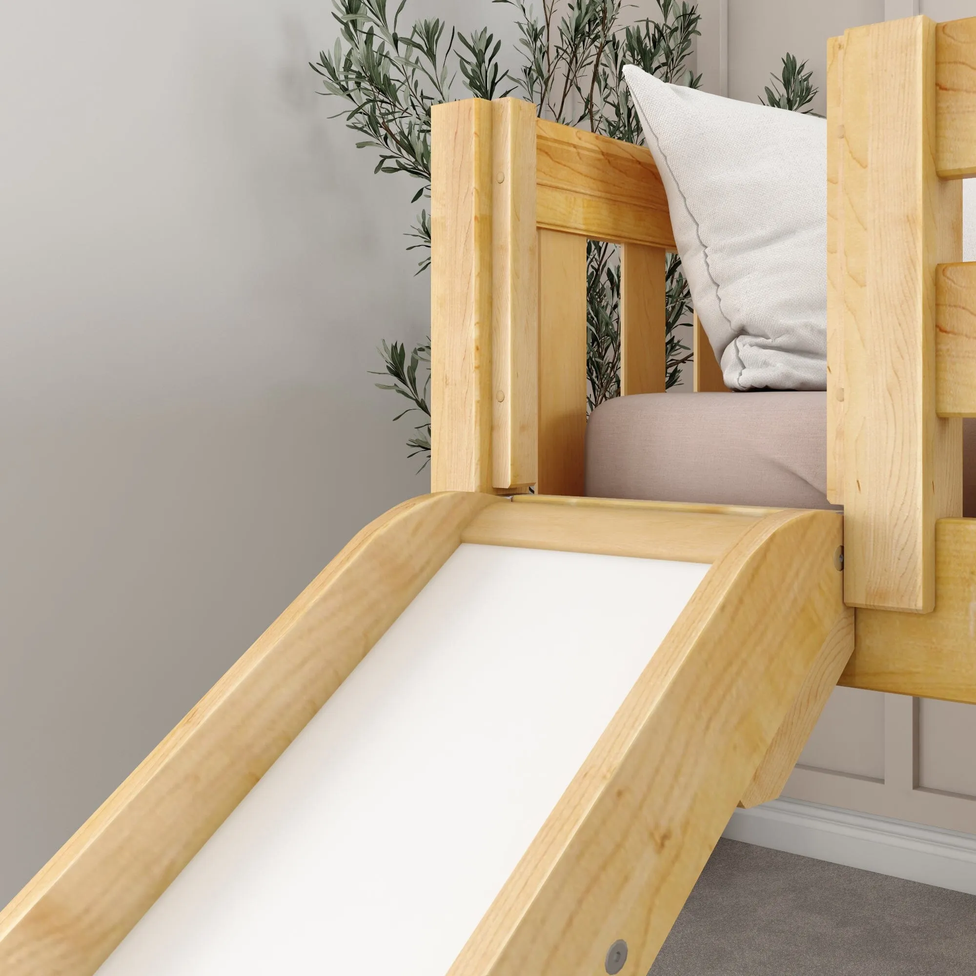 Full Low Loft Bed with Slide and Ladder on Front