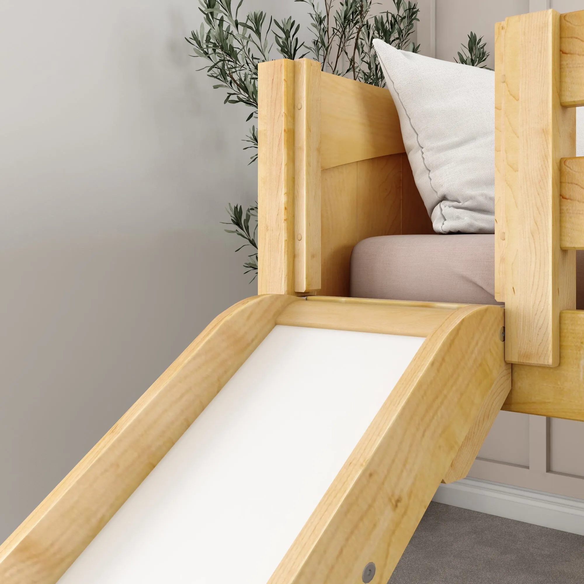 Full Low Loft Bed with Slide and Ladder on Front