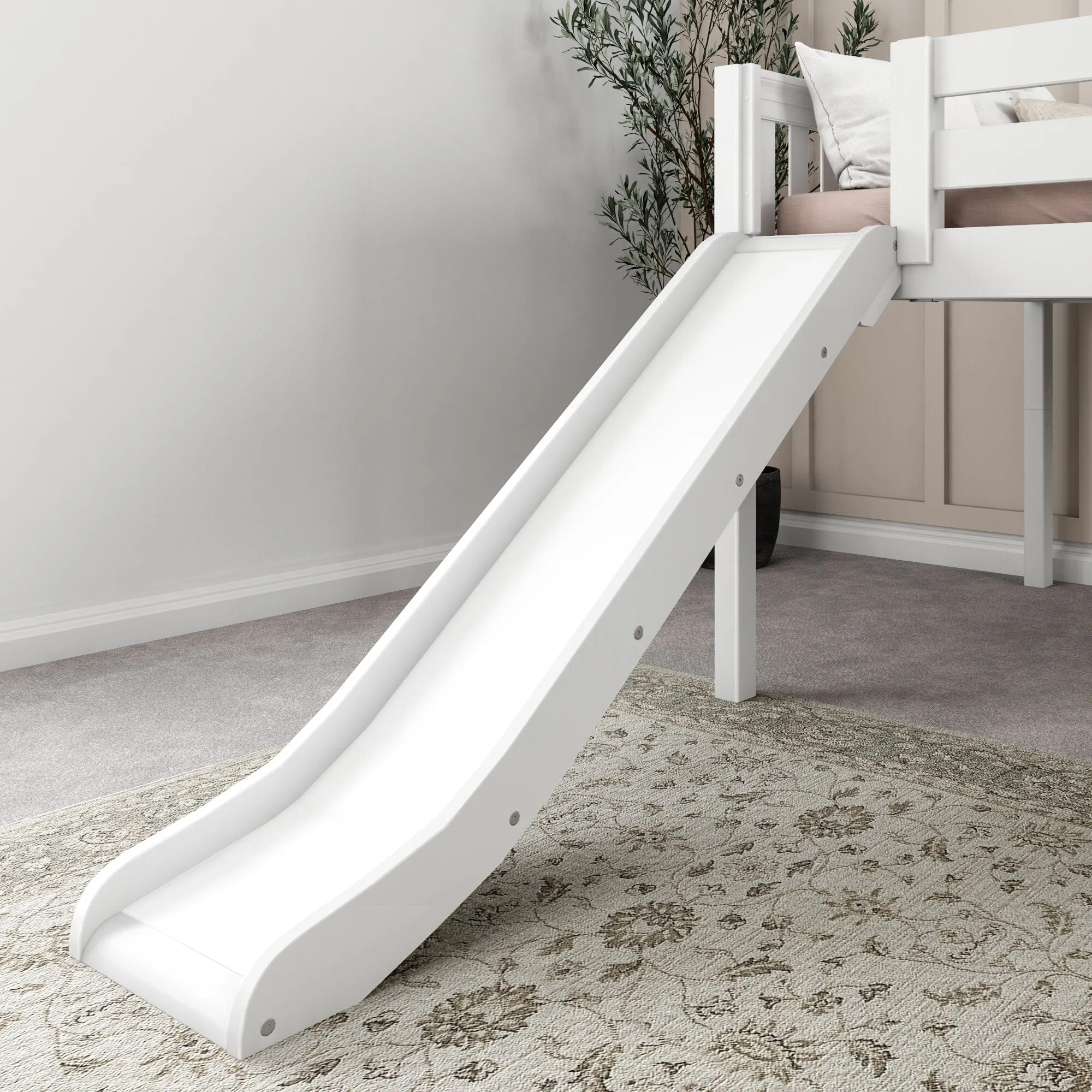 Full Low Loft Bed with Slide and Ladder on Front