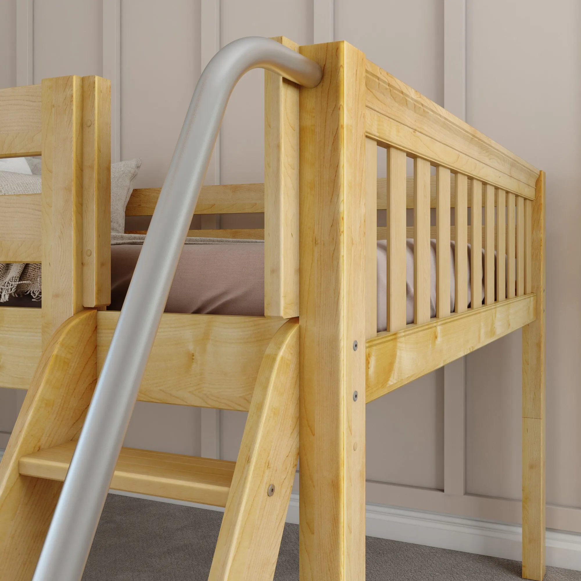 Full Low Loft Bed with Slide and Ladder on Front
