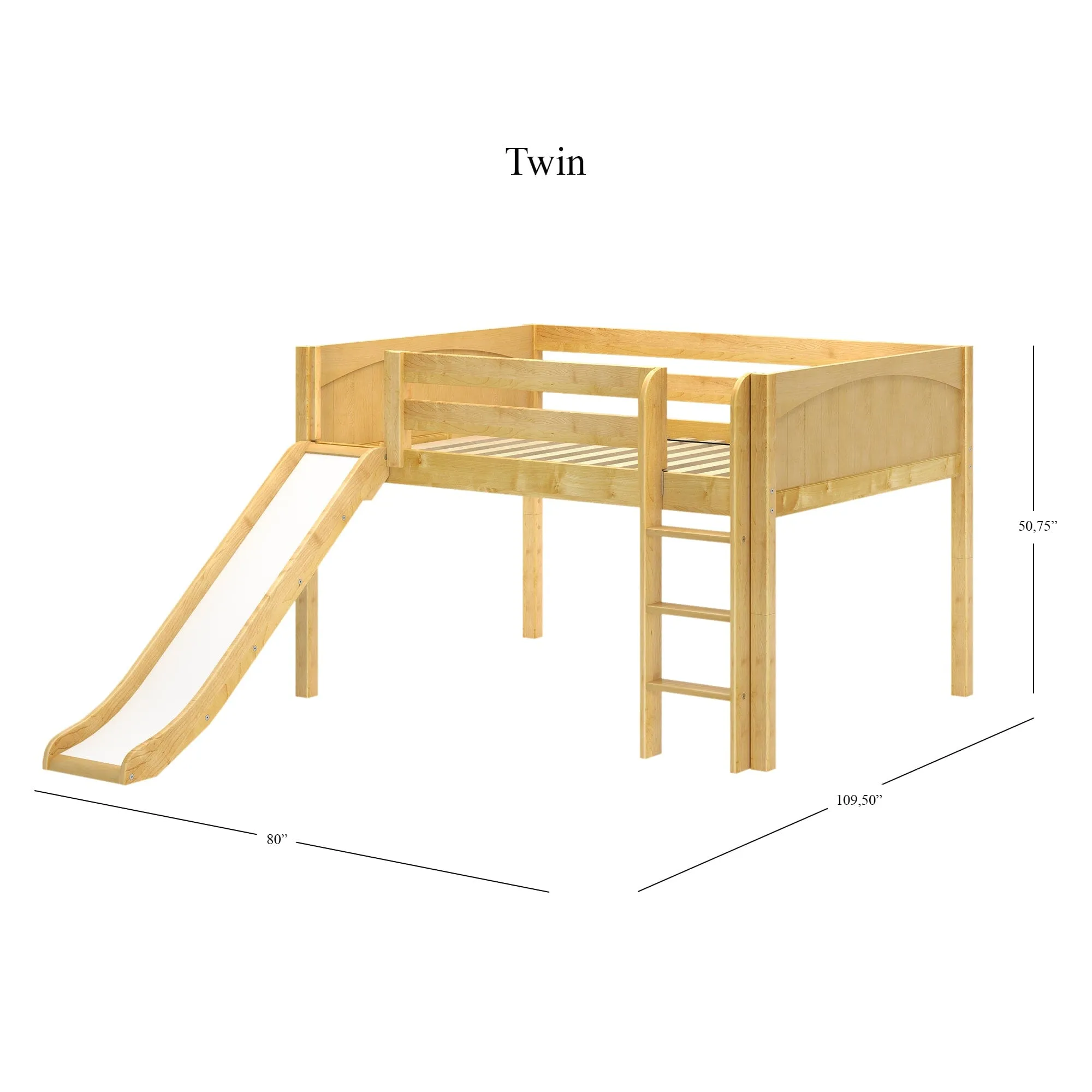 Full Low Loft Bed with Slide and Ladder on Front