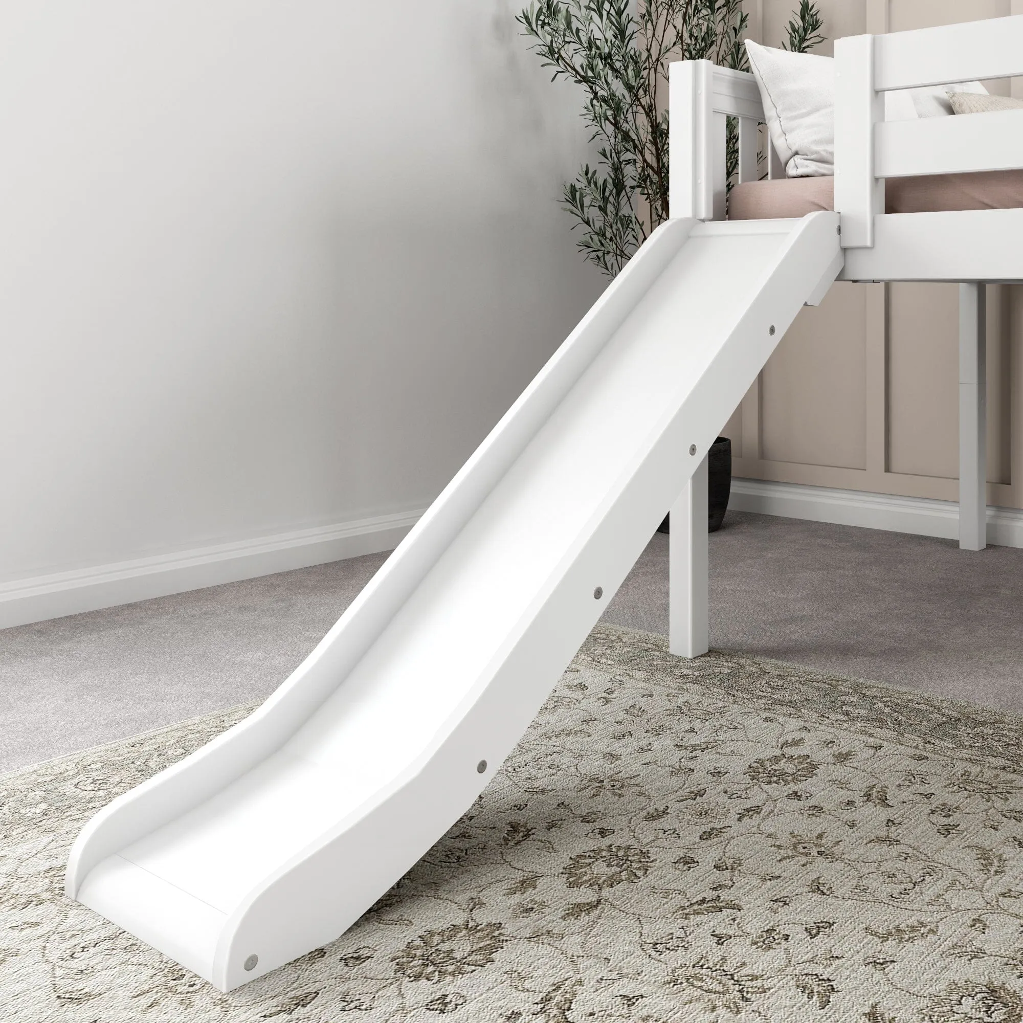 Full Low Loft Bed with Slide and Ladder on Front