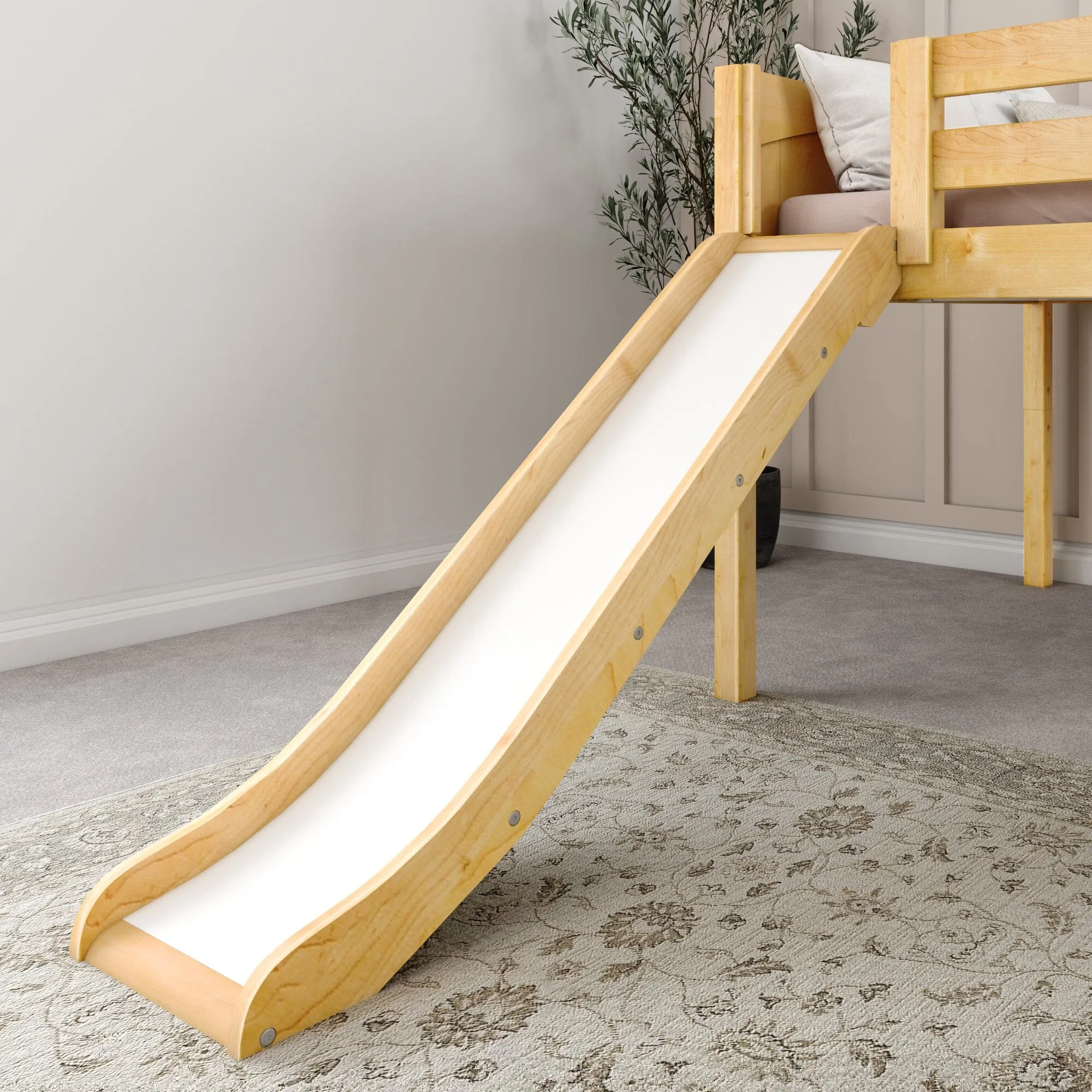 Full Low Loft Bed with Slide and Ladder on Front
