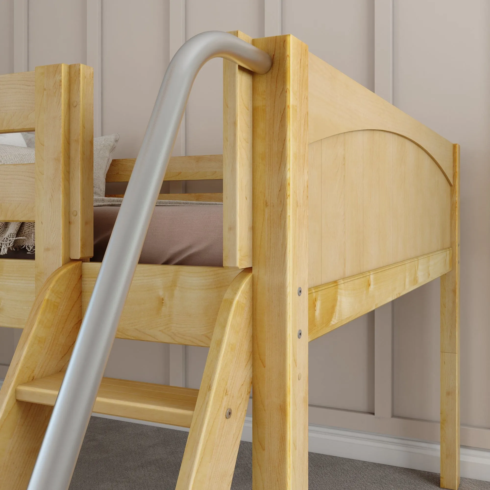 Full Low Loft Bed with Slide and Ladder on Front