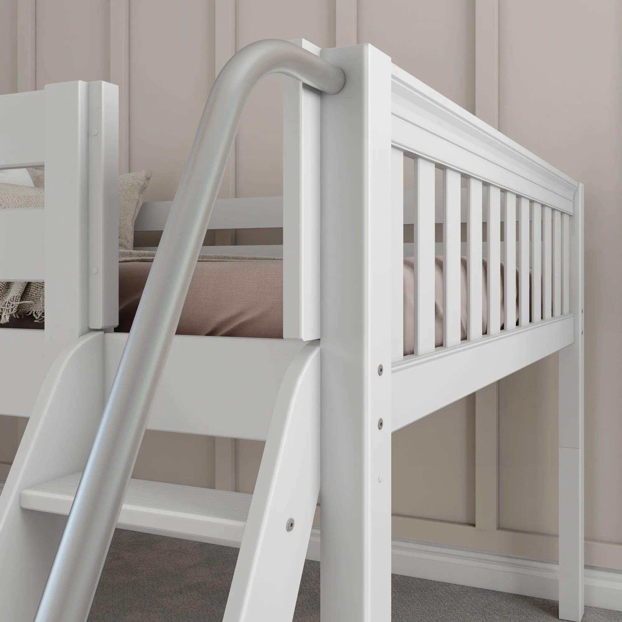 Full Low Loft Bed with Slide and Ladder on Front