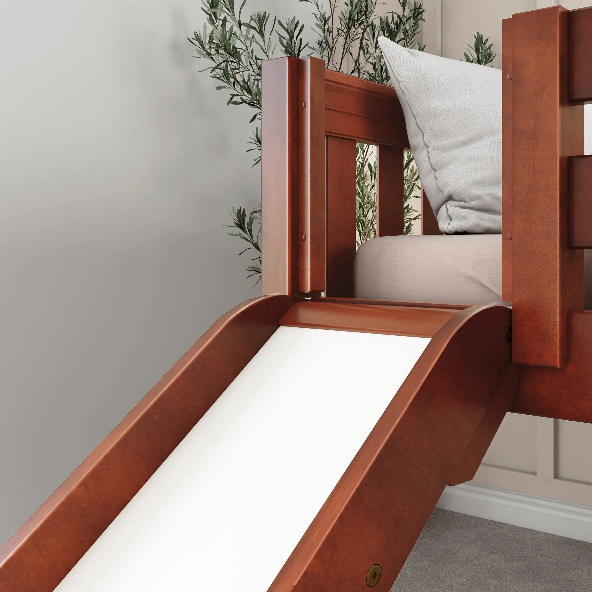 Full Low Loft Bed with Slide and Ladder on Front