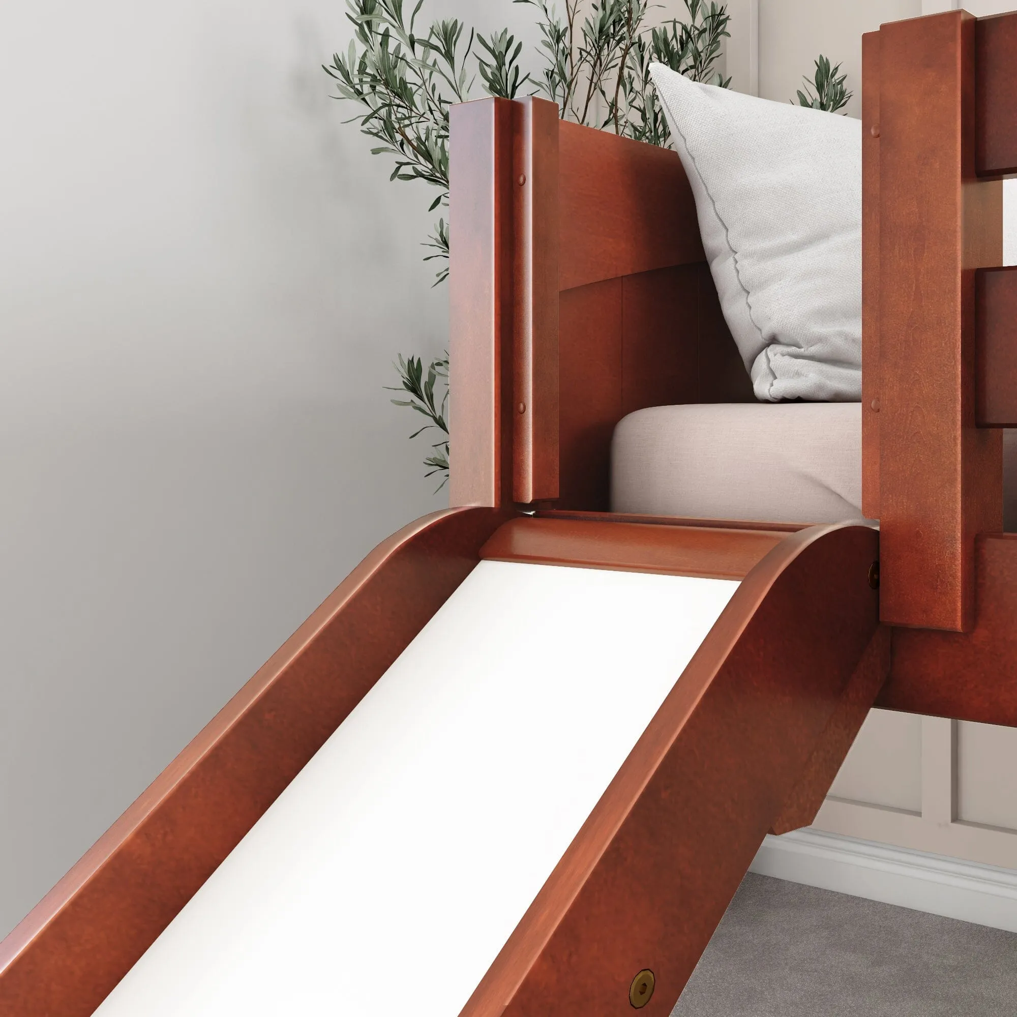 Full Low Loft Bed with Slide and Ladder on Front