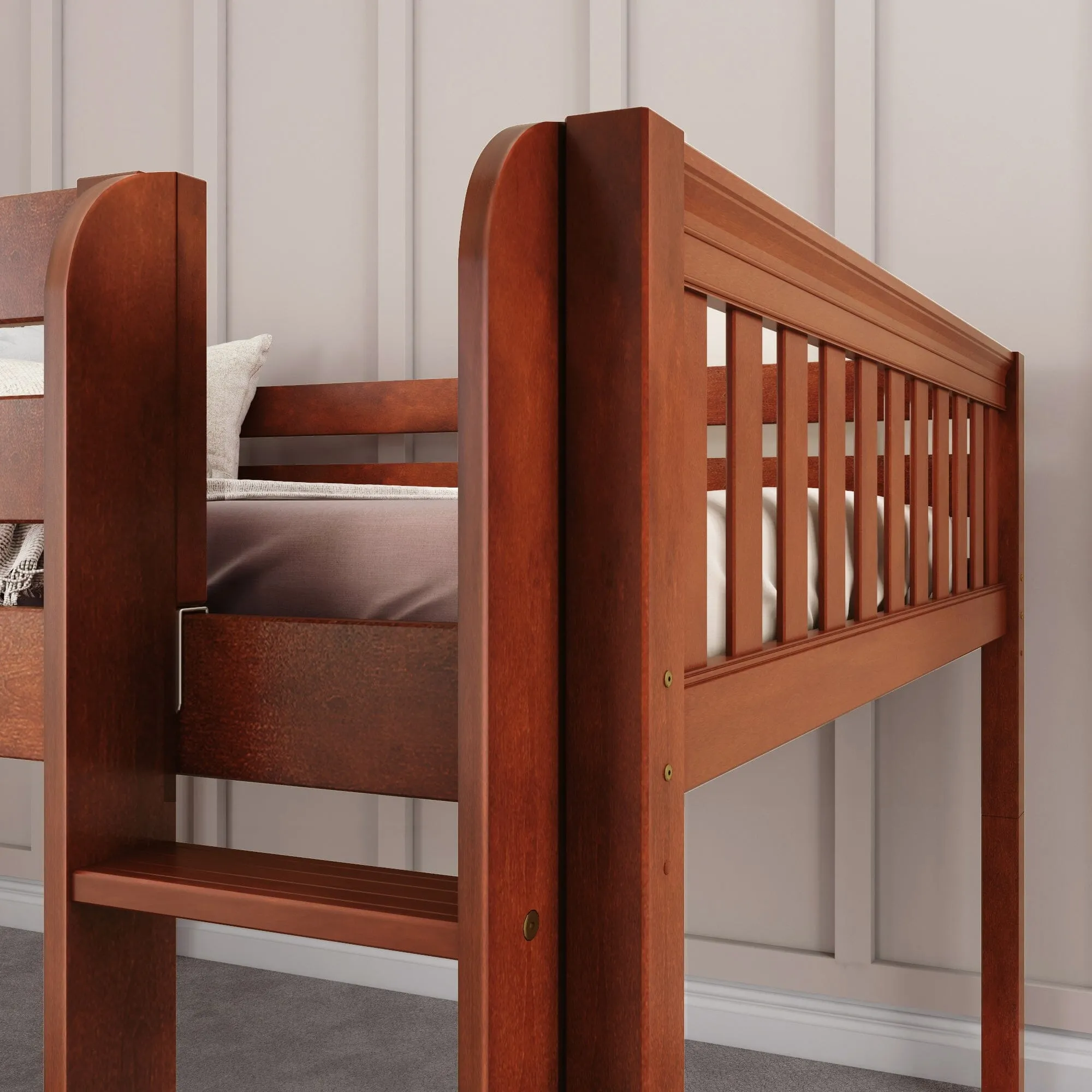 Full Low Loft Bed with Slide and Ladder on Front