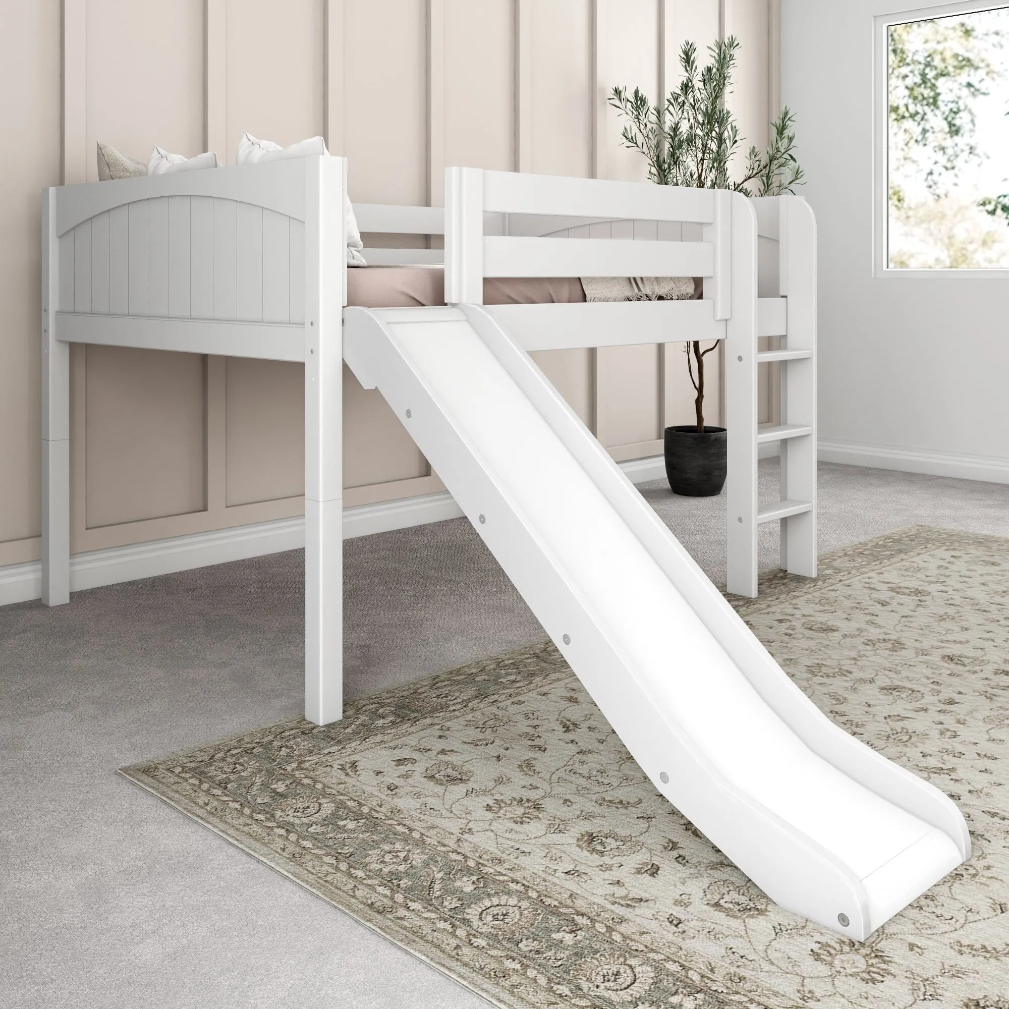 Full Low Loft Bed with Slide and Ladder on Front