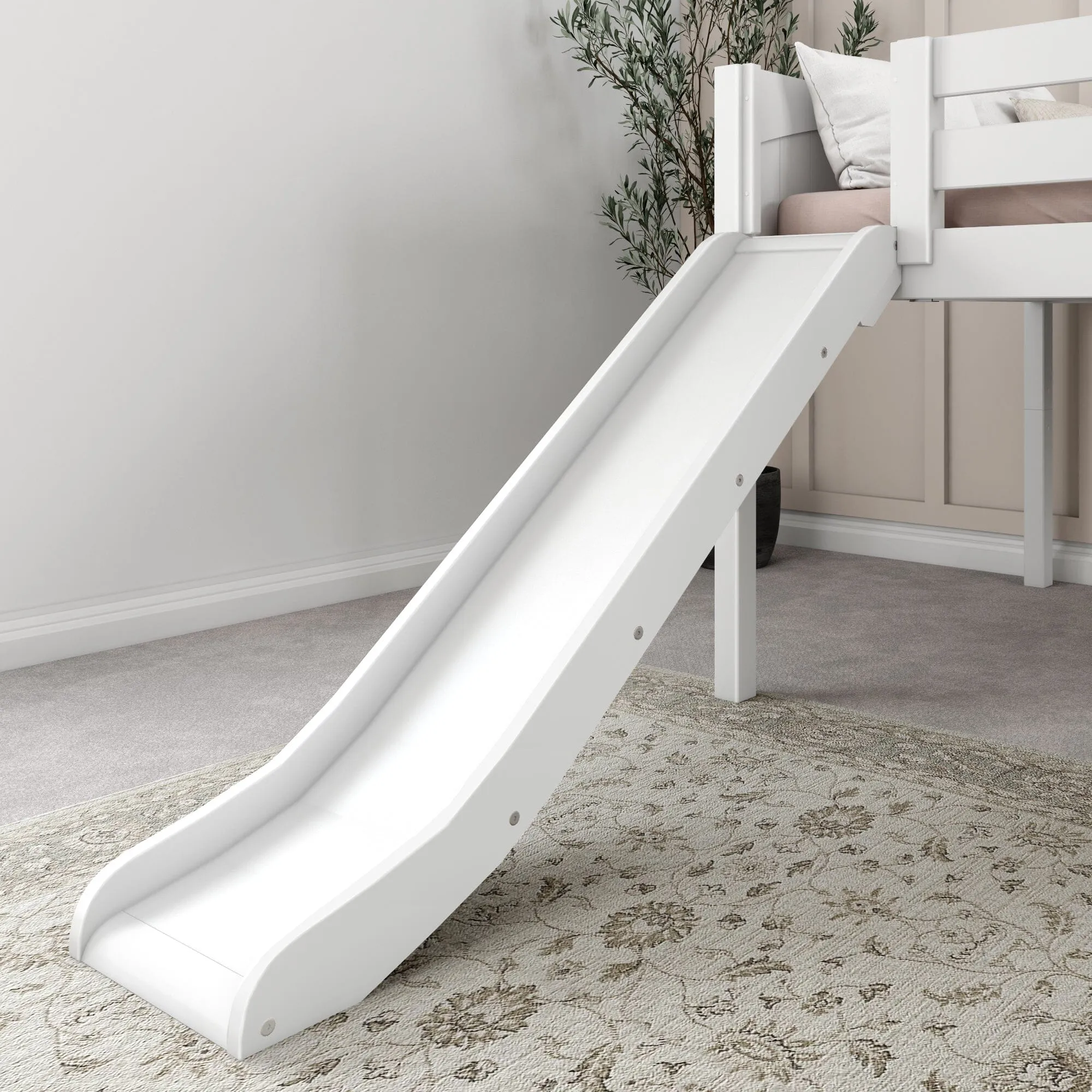 Full Low Loft Bed with Slide and Ladder on Front
