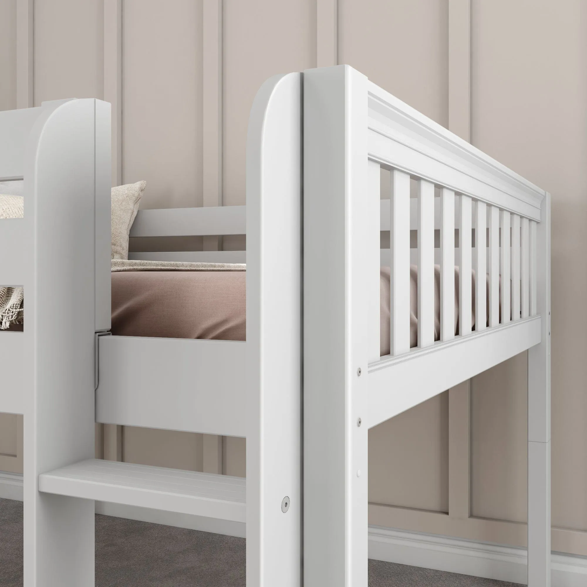 Full Low Loft Bed with Slide and Ladder on Front