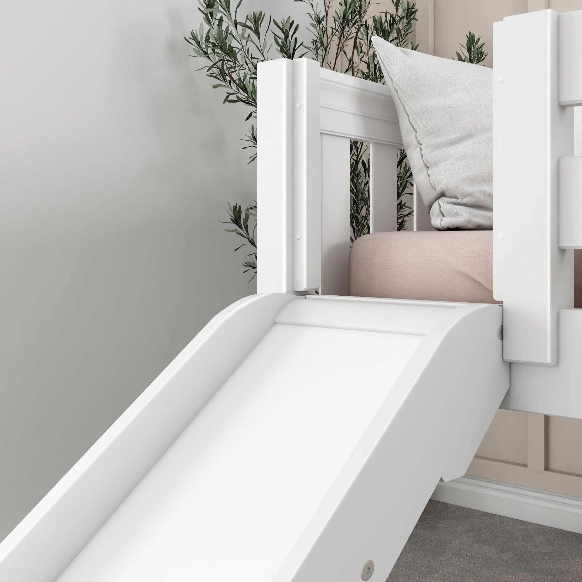 Full Low Loft Bed with Slide and Ladder on Front