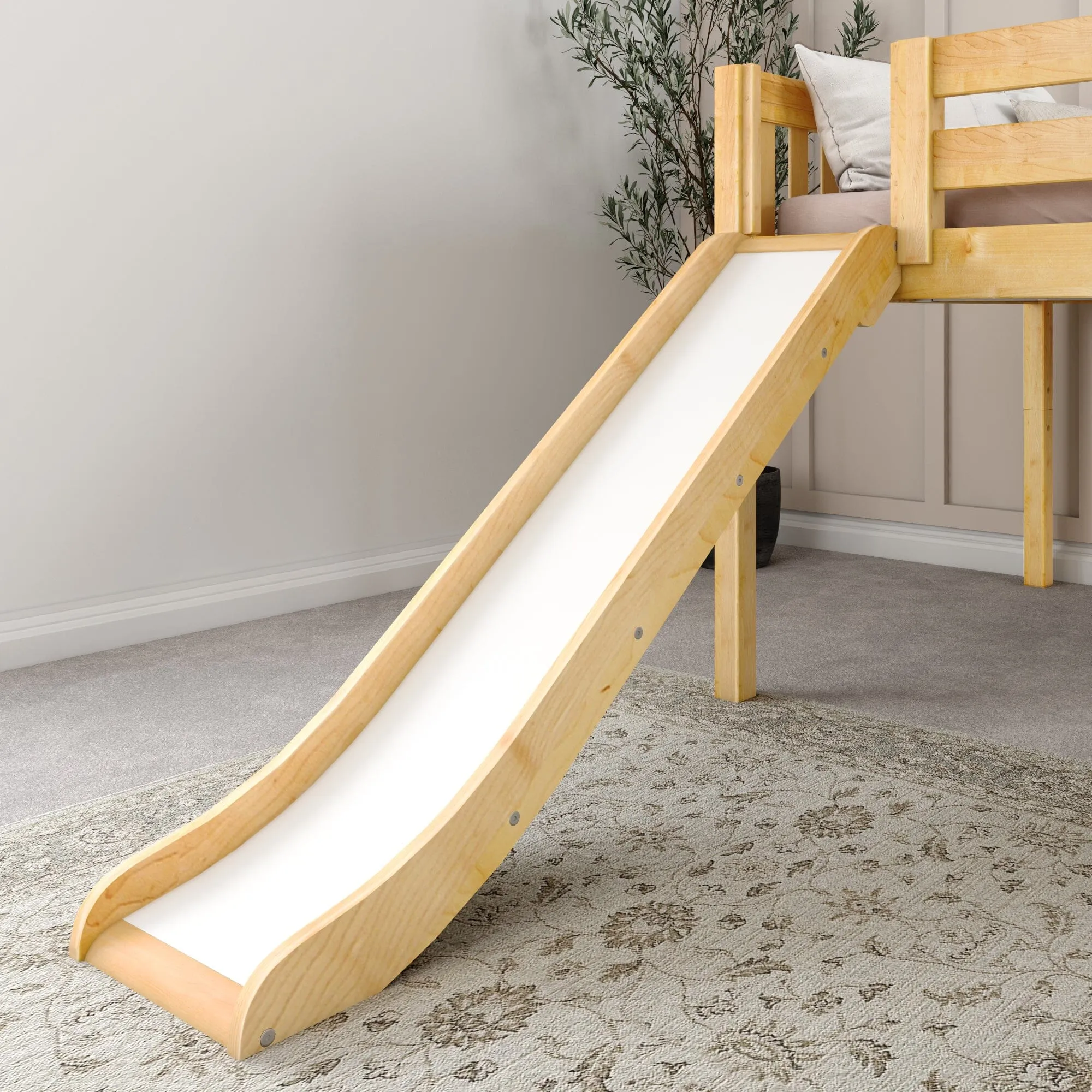 Full Low Loft Bed with Slide and Ladder on Front