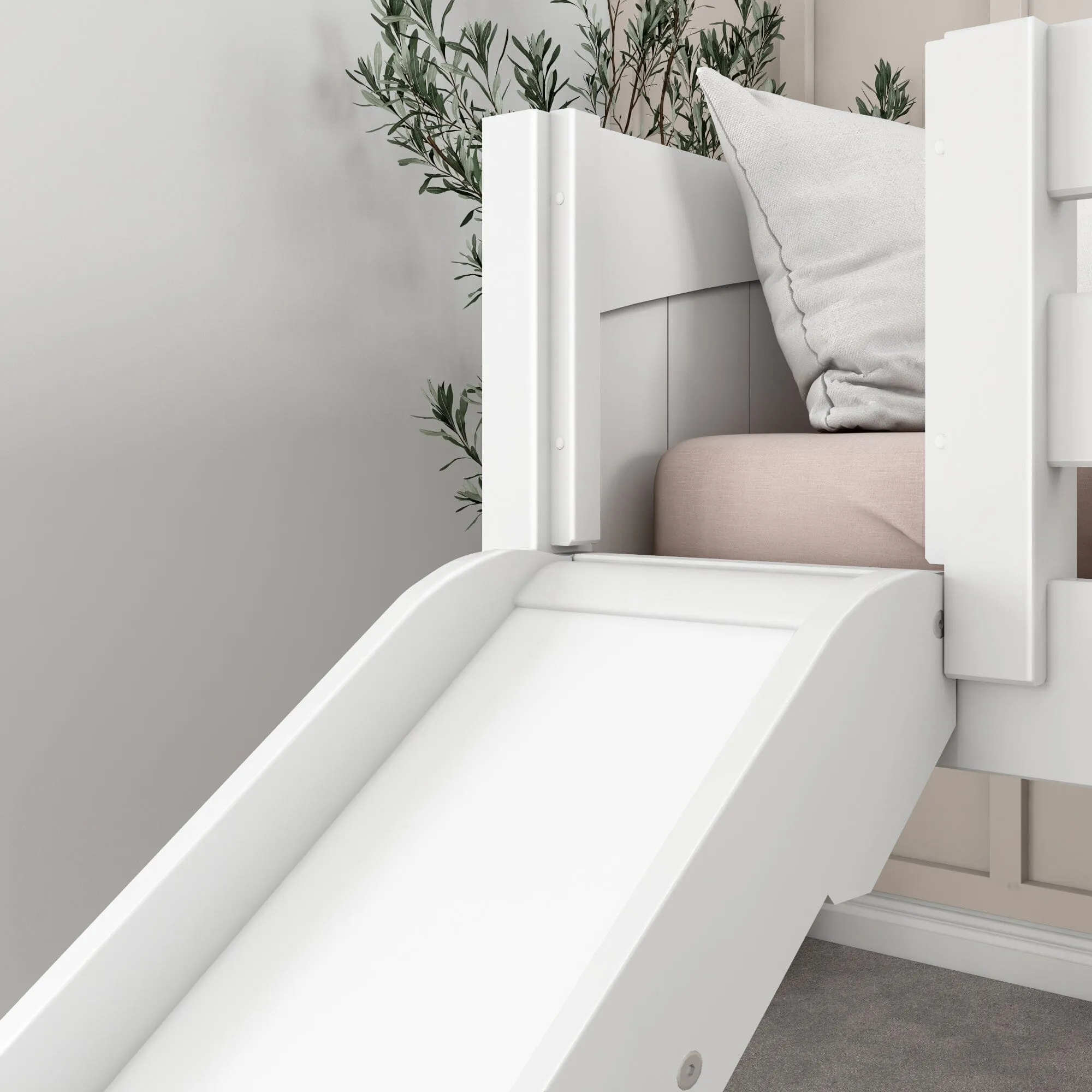 Full Low Loft Bed with Slide and Ladder on Front