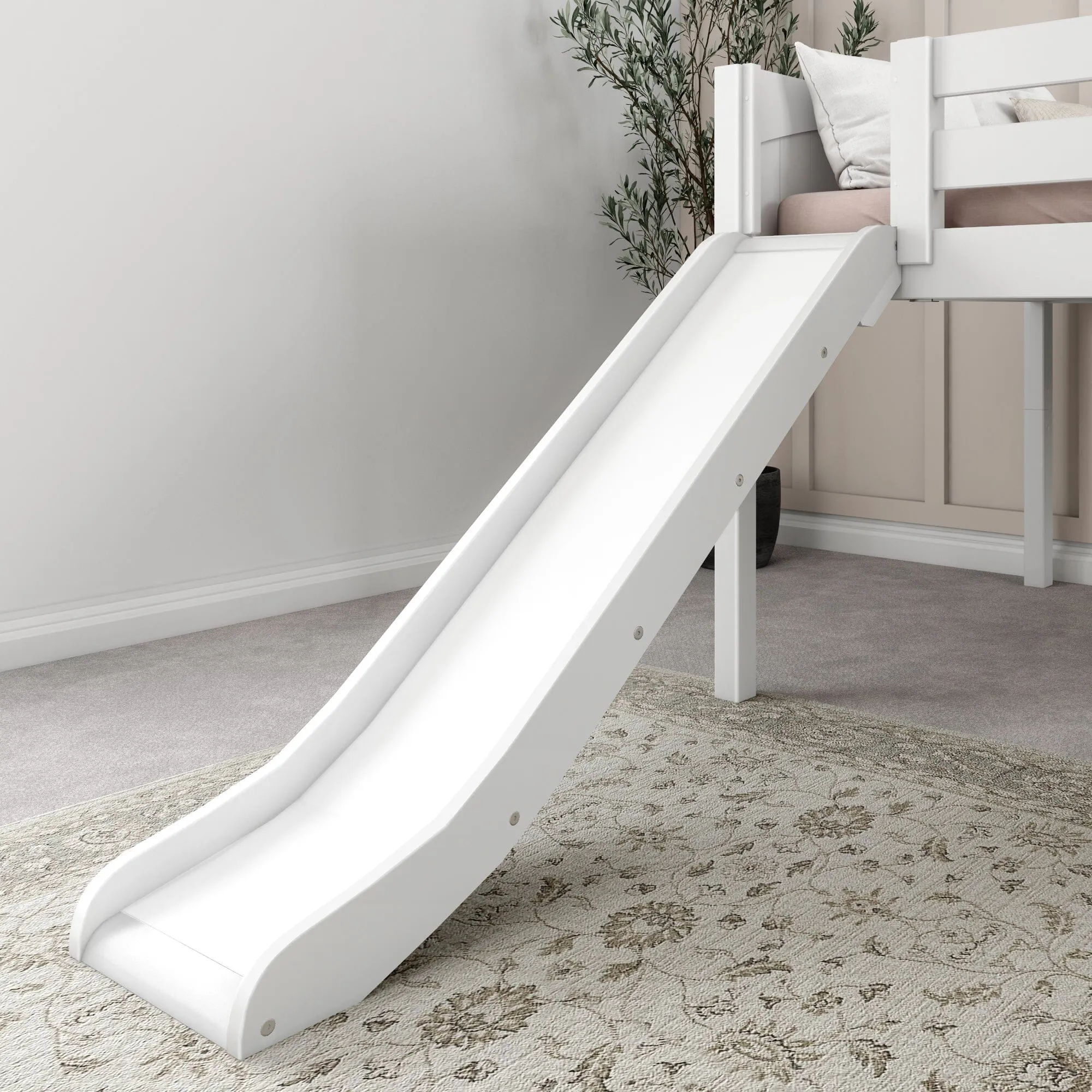 Full Low Loft Bed with Slide and Ladder on Front