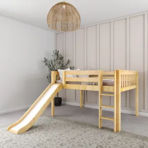Full Low Loft Bed with Slide and Ladder on Front