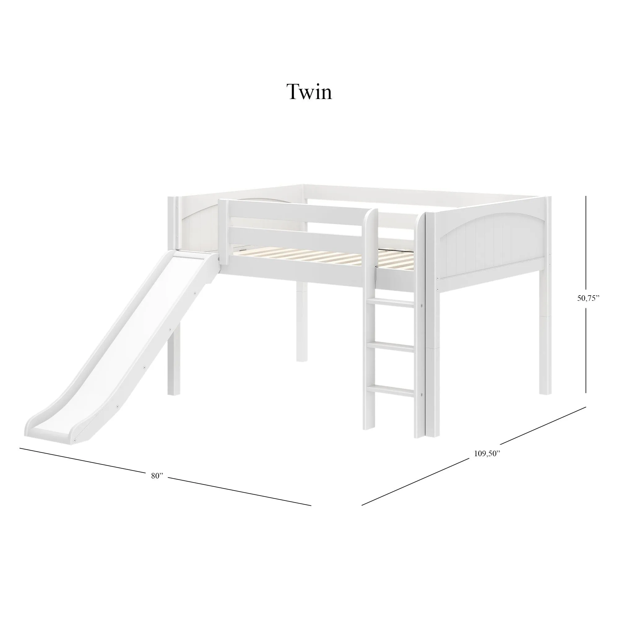 Full Low Loft Bed with Slide and Ladder on Front
