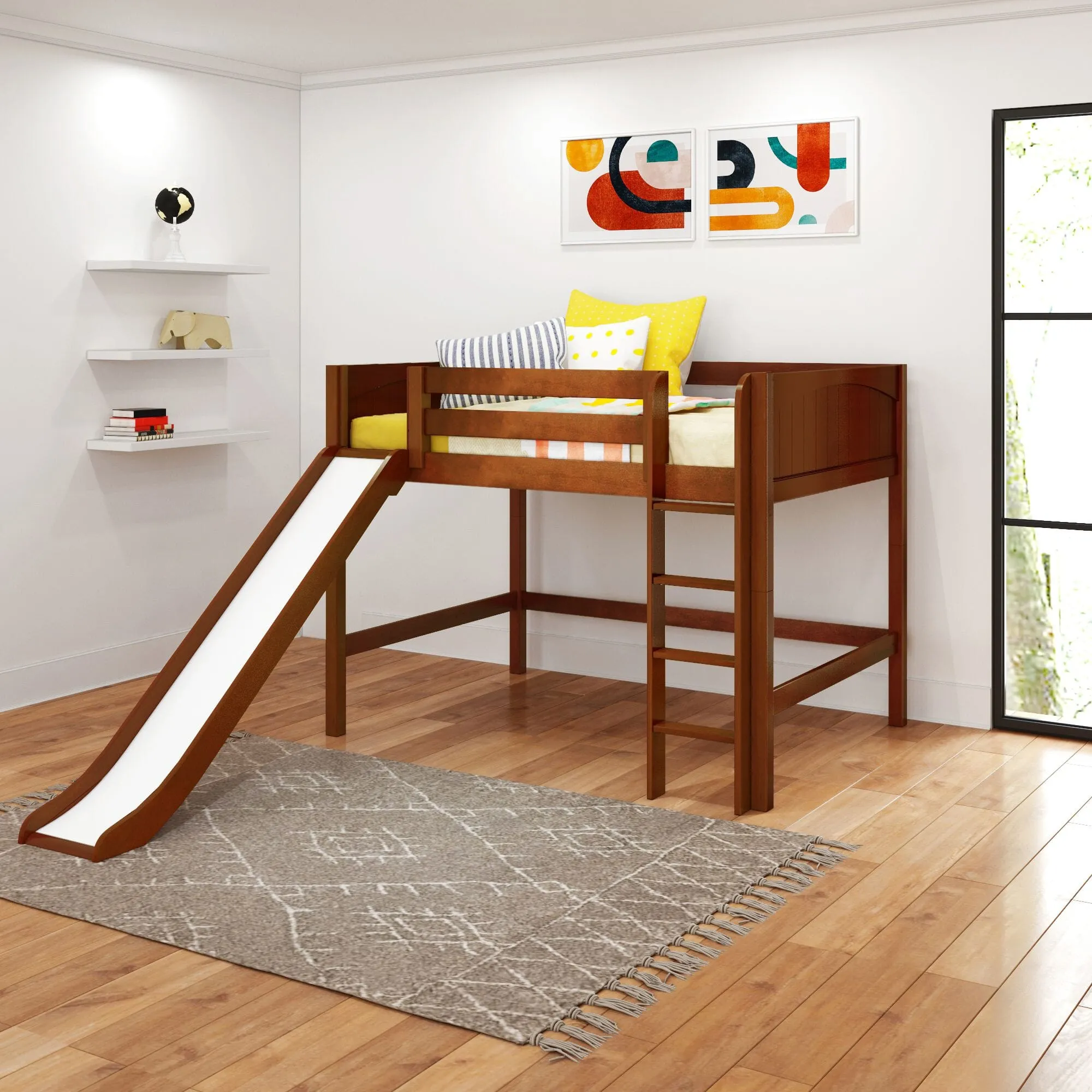 Full Mid Loft Bed with Slide and Ladder