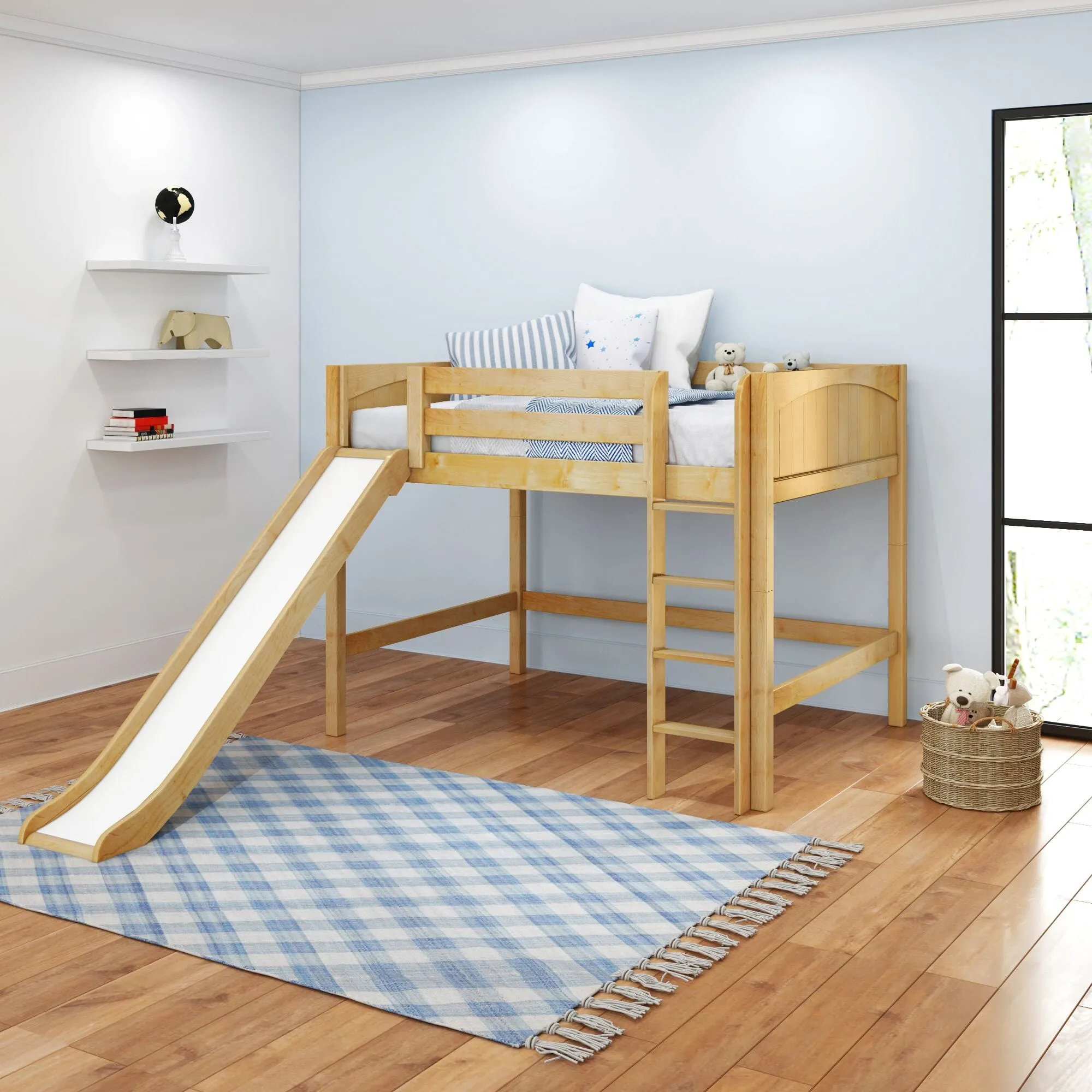 Full Mid Loft Bed with Slide and Ladder