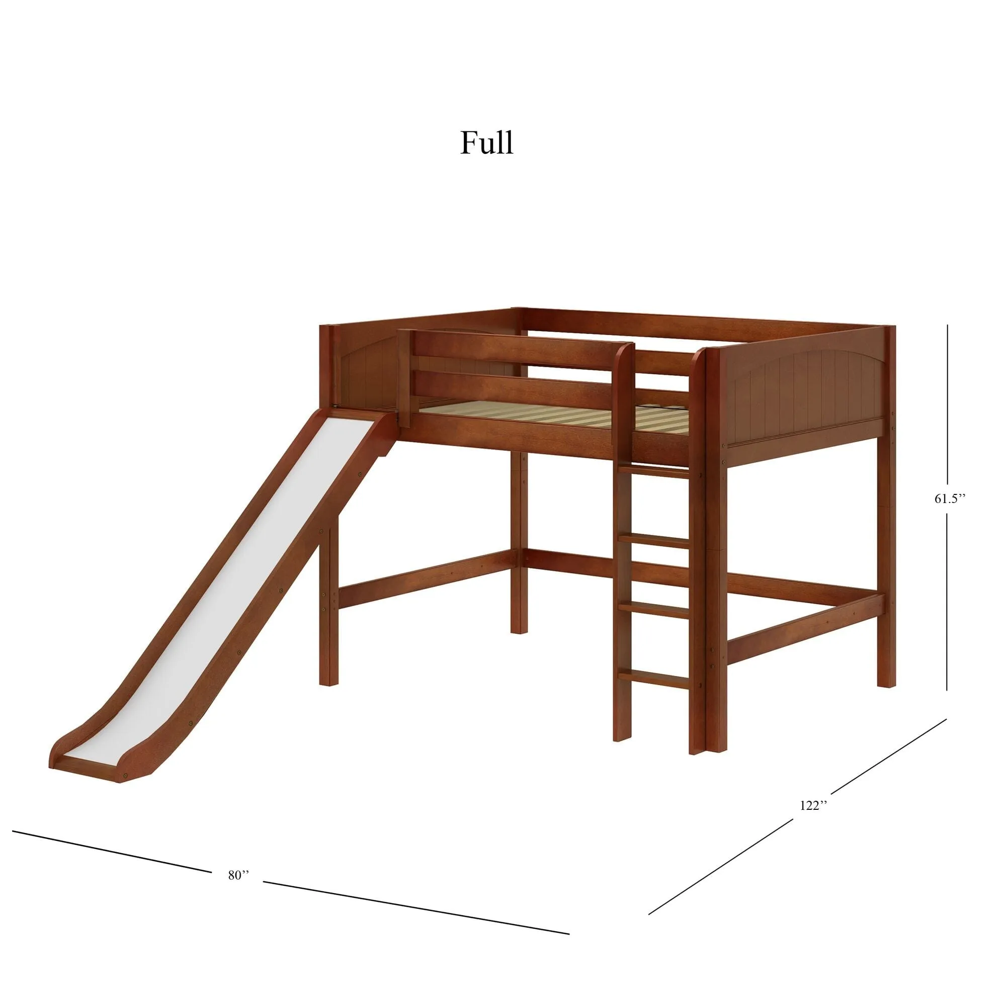 Full Mid Loft Bed with Slide and Ladder