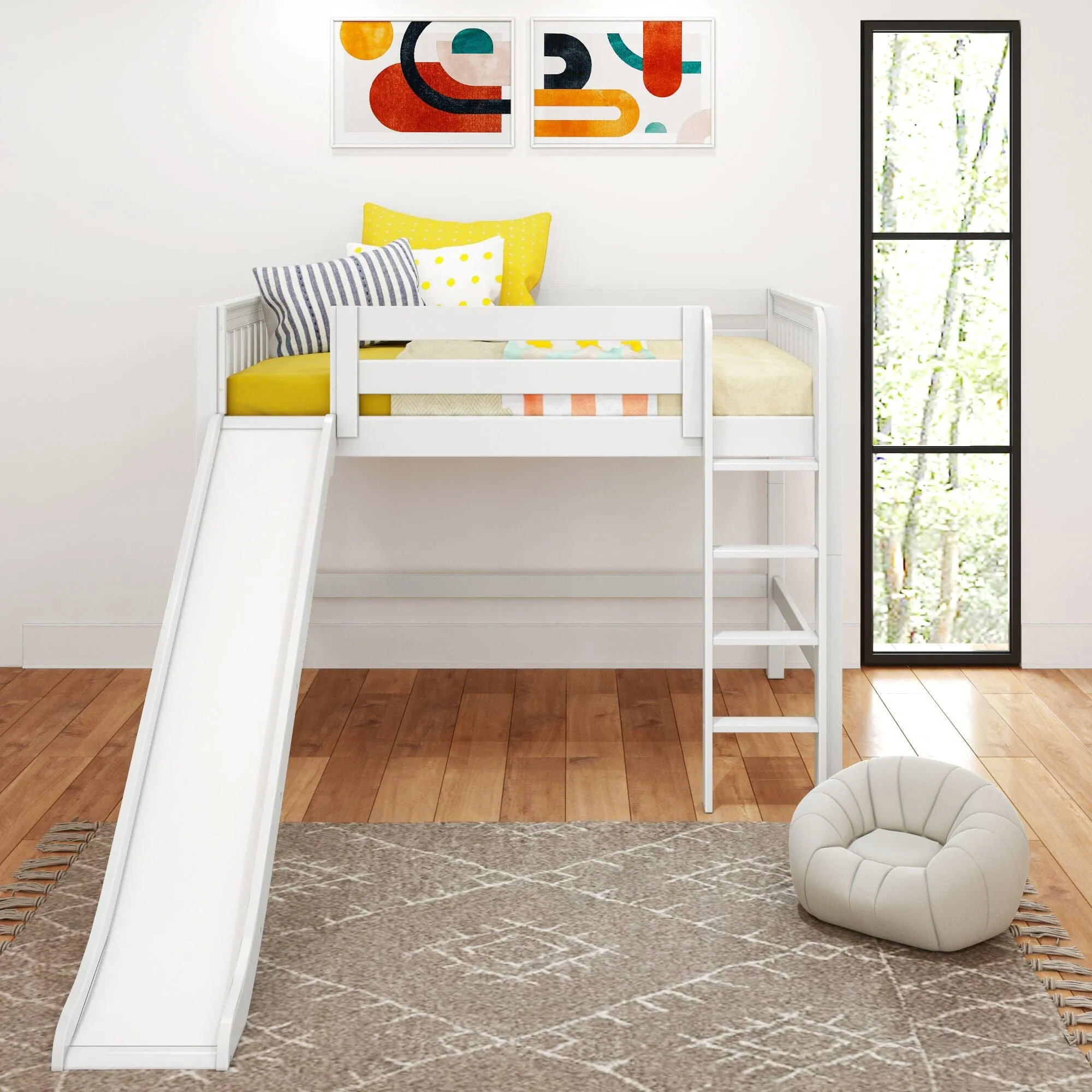 Full Mid Loft Bed with Slide and Ladder