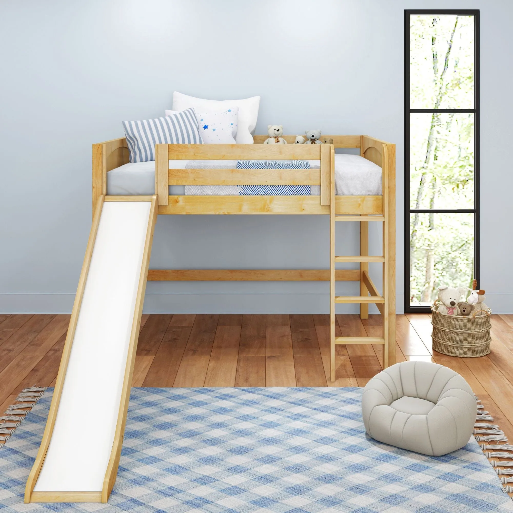 Full Mid Loft Bed with Slide and Ladder